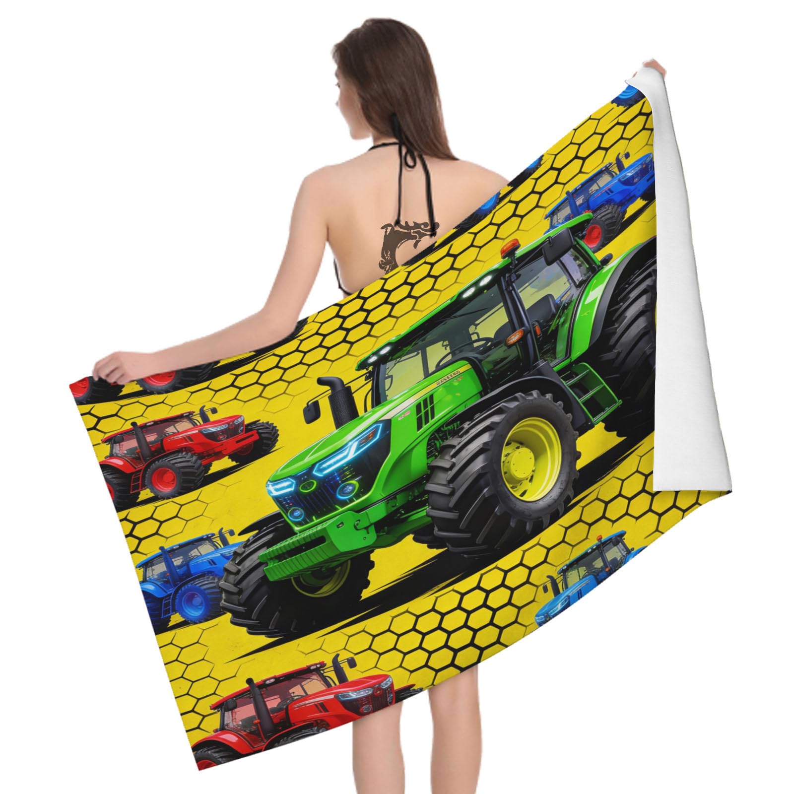 Leichong 3D Tractors Beach Towel Large Microfiber Soft Quick Dry for Adults, Cartoon Bath Towel Lightweight Soft Absorbent for Travel Swimming Pool Sports, 80 x 160 cm