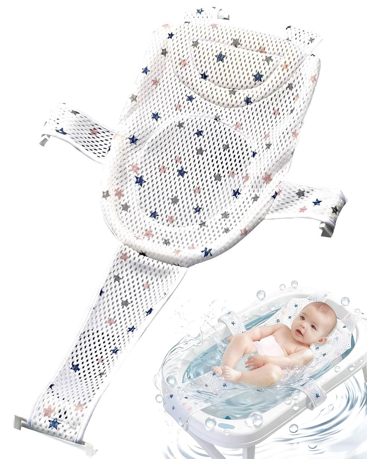 Universale Tappetino da Bagno per Neonati, Cuscino Bagnetto Neonato,Rete Bagnetto Sedile Bagnetti, Bagnetto Supporto Sedile Regolabile, Tappetino per il bagnetto Neonato, per Bambino 0-4 anni
