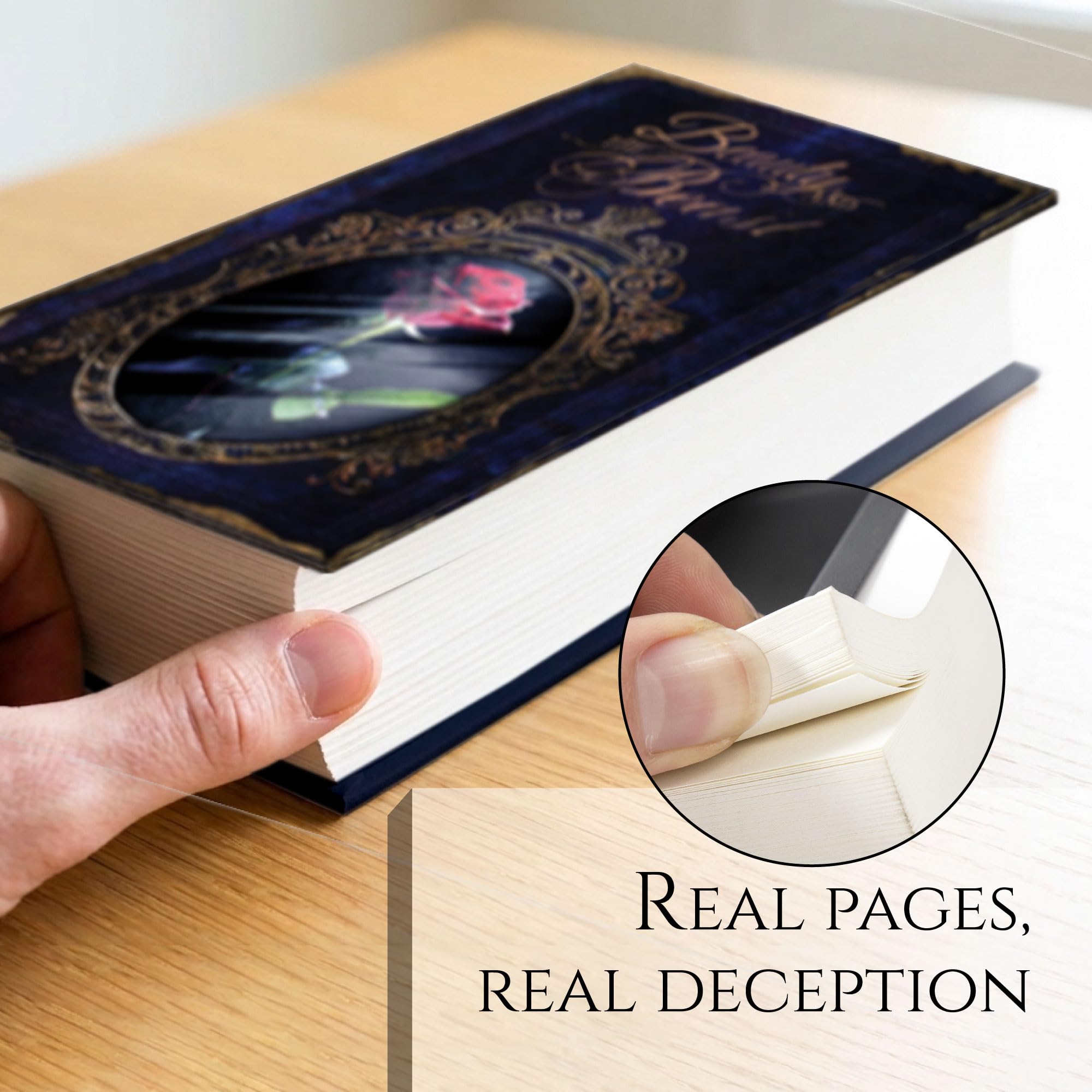 Real Pages Portable Diversion Book Safe – Libro scavato con scomparto segreto nascosto per gioielli, soldi e contanti (La bella e la bestia) (XL, serratura a chiave)