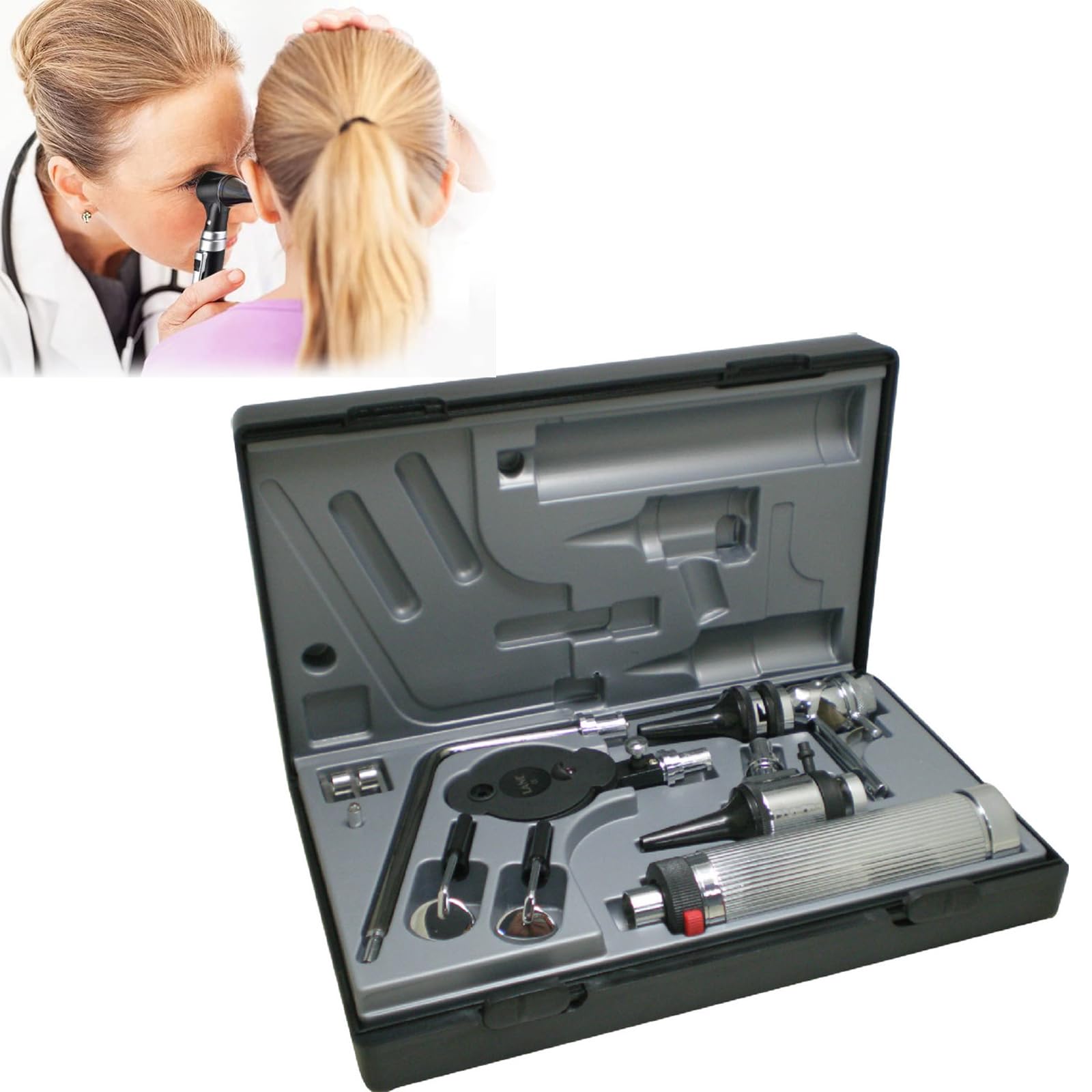 HNO-Diagnose-Set, Fünf-Sinne-Prüfer-Set Mit 3 Otoskop-Röhren, Rohrdurchmesser 4mm, 3,2mm, 2,4mm Und Vergrößerung 1,5-2P Für Krankenschwestern Erwachsene Kinder Baby Ältere