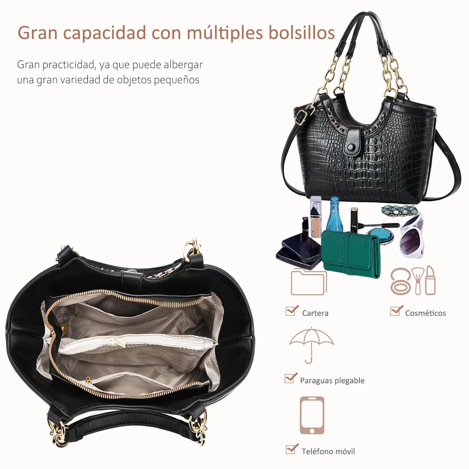 NICOLE & DORIS Set Bolso Mujer Bolsos de Cocodrilo Bolso de Mano con Monedero Bolso Bandolera Cuero PU Bolso de Hombro para Viajes Compras Trabajo Verde