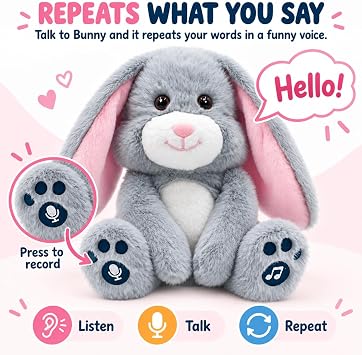 YH YUHUNG Talking Bunny Soft Toy 24cm, Repeats Words & Records 10s