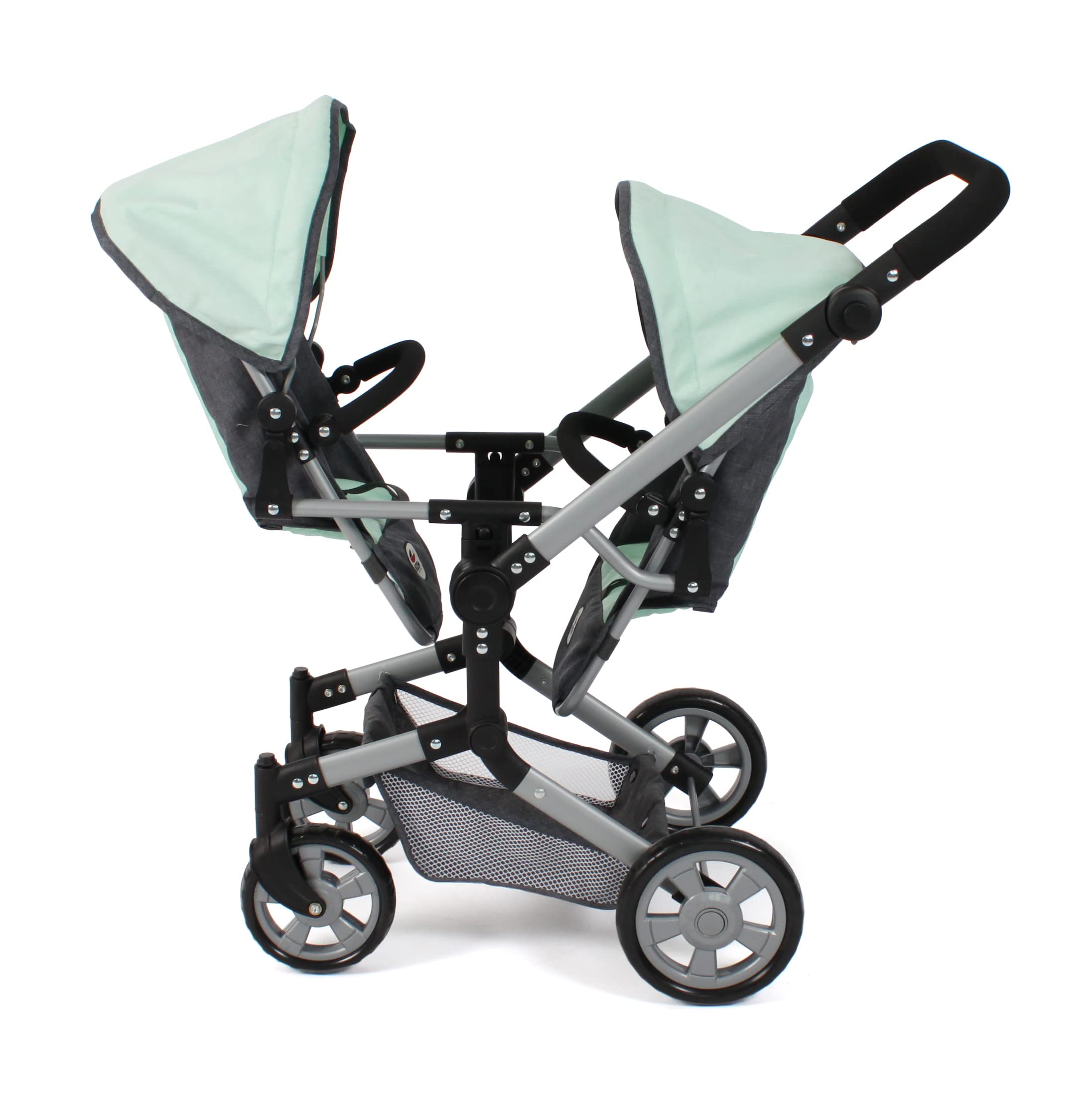 Bayer Chic 2000 - Cochecito de muñecas Linus Duo, Carrito de muñecas Gemelos para niños de 4 a 8 años, Melange Gris Oscuro, Menta, 690-67