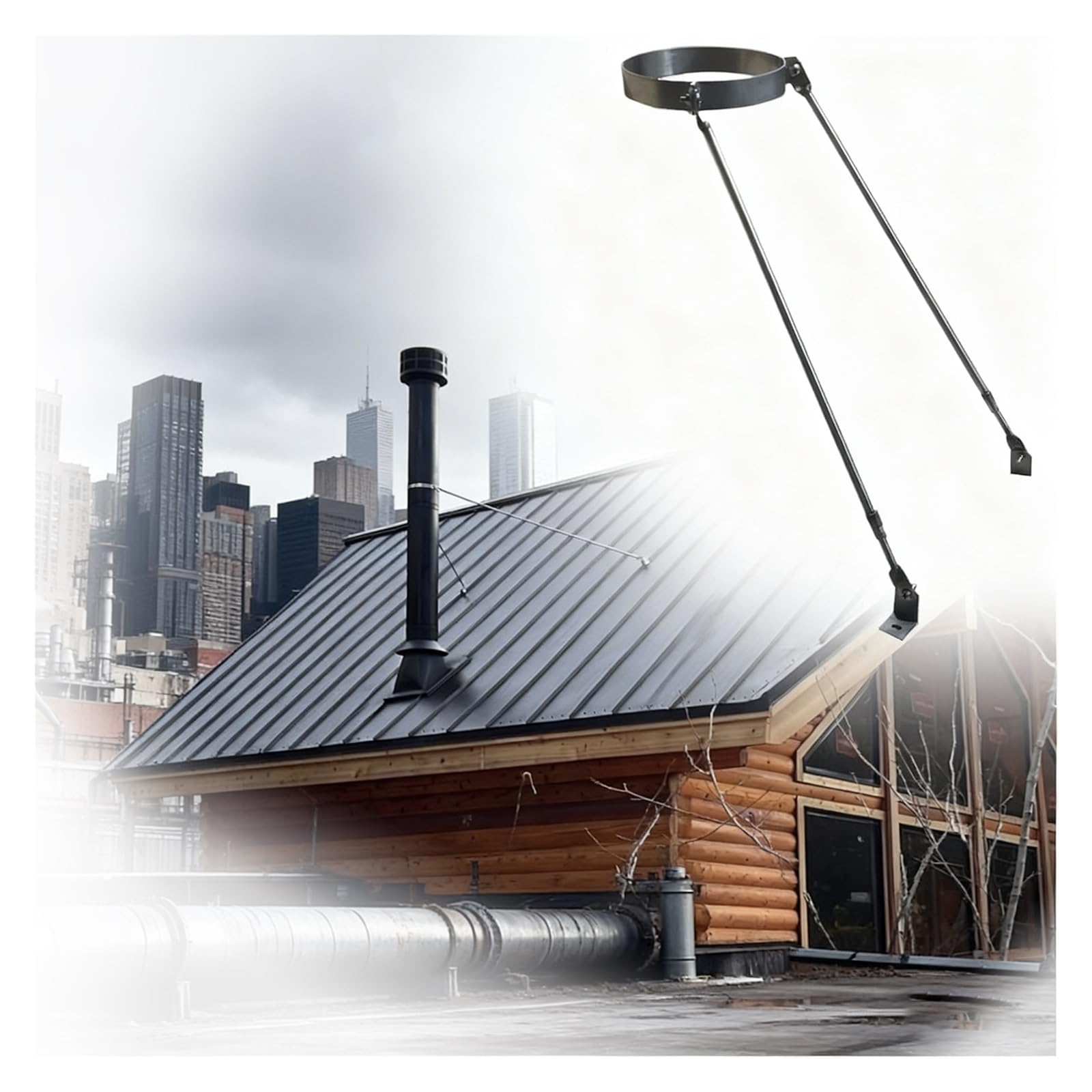 JYHHGDS Adjustable Chimney Pipe Support Bracket Kit - Roof/Wall Mount for 100-250mm Stove Pipes, Fits 5 9/16" (140mm) Diameter, Durable & Easy Installation