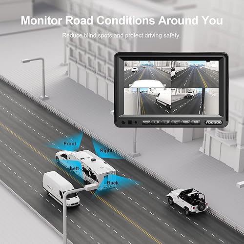 Miniatura 4 de Fookoo HD 1080P Sistema de cámara de respaldo con cable de 7 pulgadas, monitor de pantalla dividida cuádruple de 7 pulgadas con grabación, cámaras