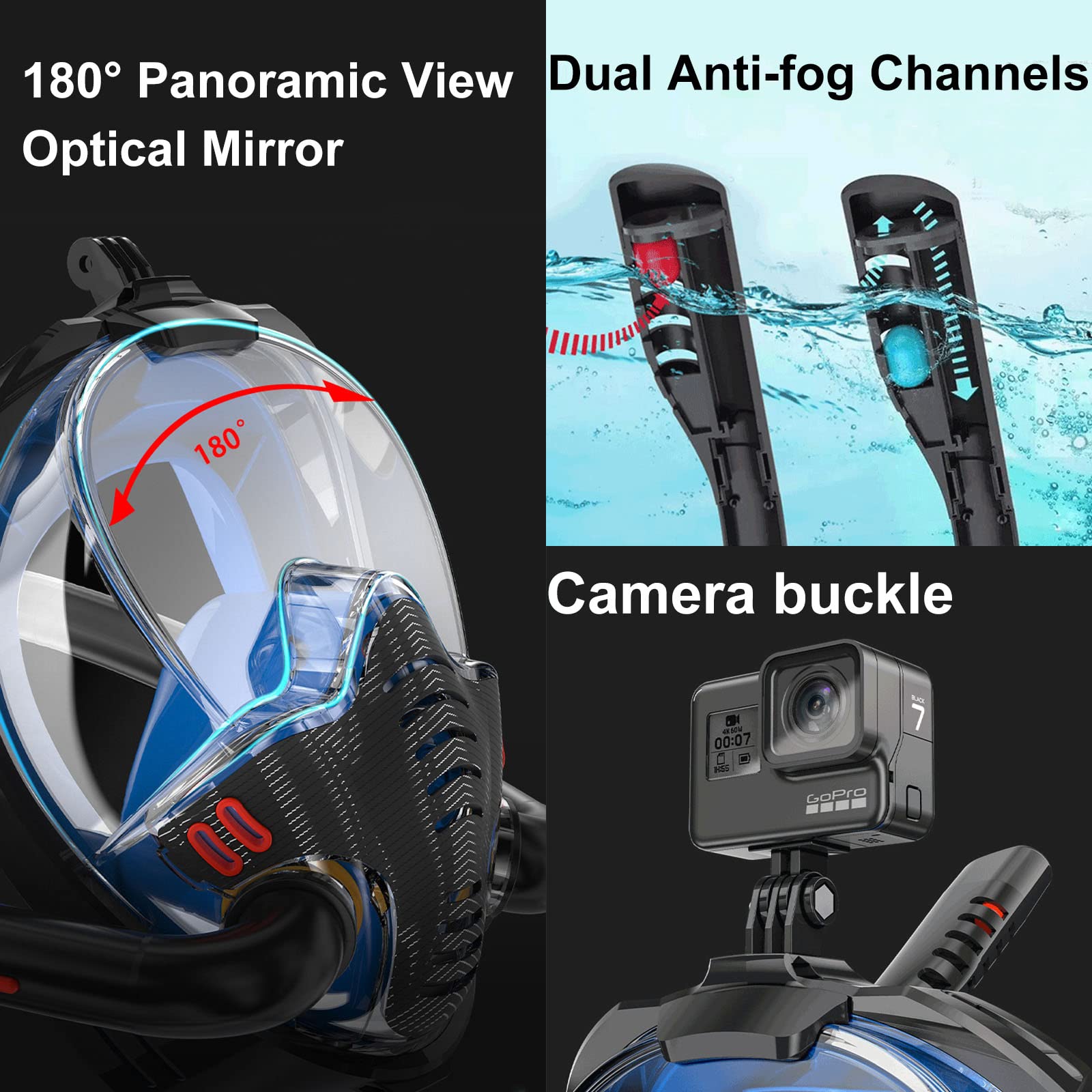 Full Face Mask Boosteady Full Face Snorkel Mask - Anti-Fog Panoramic ...