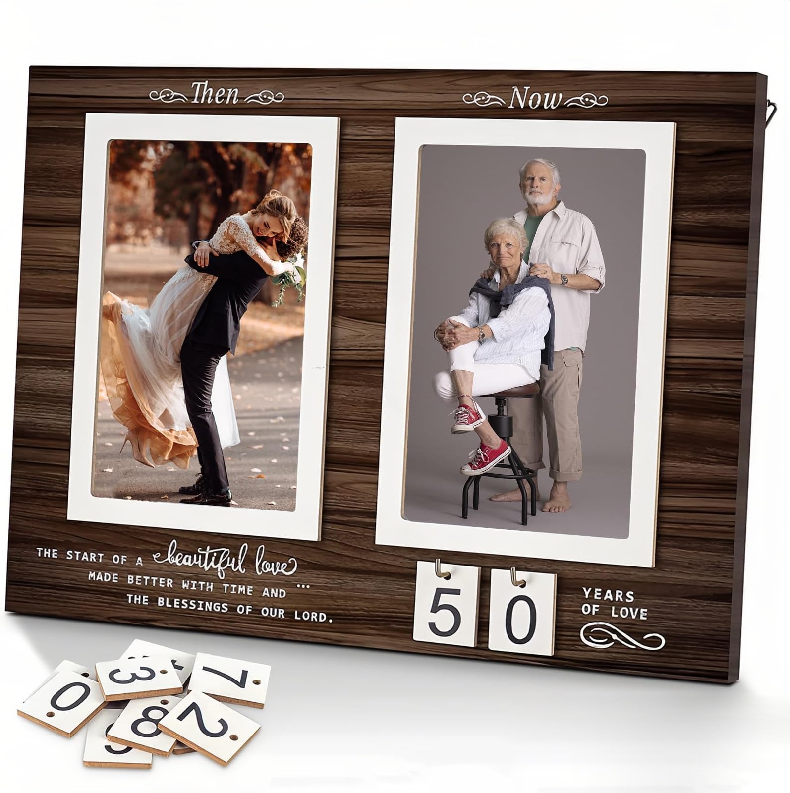 Amazon.com - Then & Now Anniversary Picture Frame ,Holds 2 4x6 Inches ...