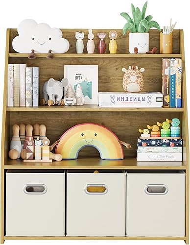 Miniatura 7 de Estantería y organizador de juguetes para niños, organizador de almacenamiento de juguetes de 3 niveles con 3 cajones móviles, estante de juguetes