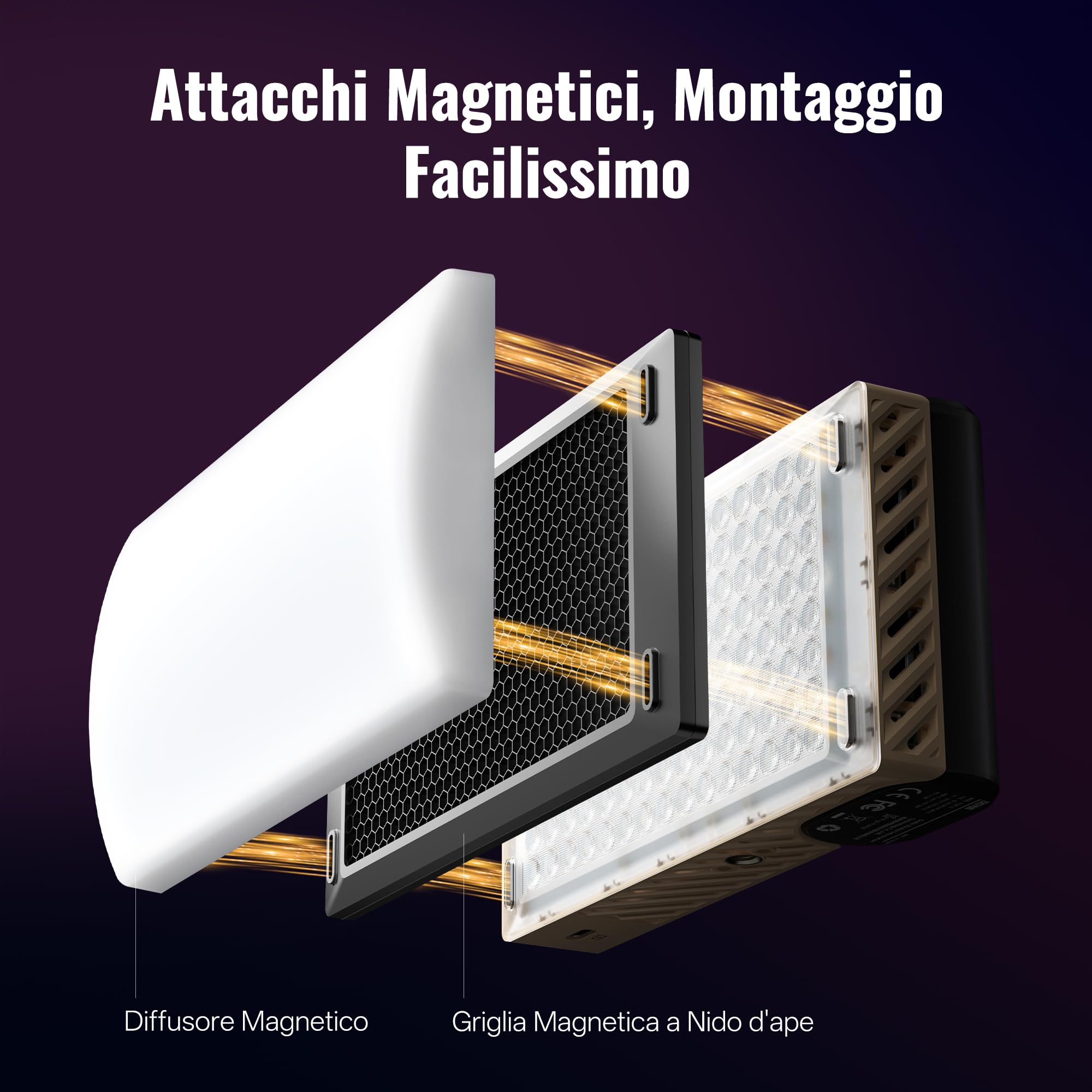 ZHIYUN FIVERAY M60 Ultra 60W RGB Luce Video [Ufficiale] Luce Portatile per Fotocamera con Cold Shoe, Magnetic Mount, Controllo APP&Padrone-Schiavo, 2500K~10000K, per DSLR Foto Illuminazione, 430g