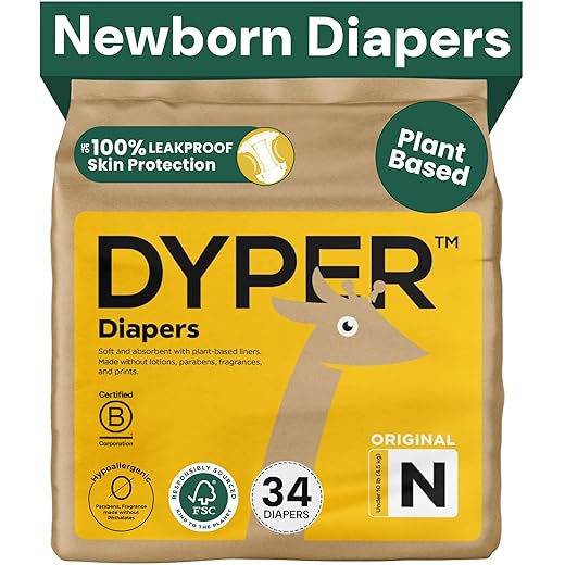 DYPER Bamboo Baby Diapers Size Newborn | Natural Honest Ingredients | Cloth Alternative | Day & Overnight | Plant-Based + Eco-Friendly | Hypoallergenic for Sensitive Infant Skin | Unscented - 34 Count