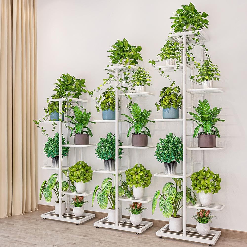 Garvee Soporte para Plantas de Metal, Estantería Esquinera 7 Niveles para 8 Macetas, Soporte para Macetas Interior/Exterior para Balcón, Patio, Jardín, Salón, Blanco