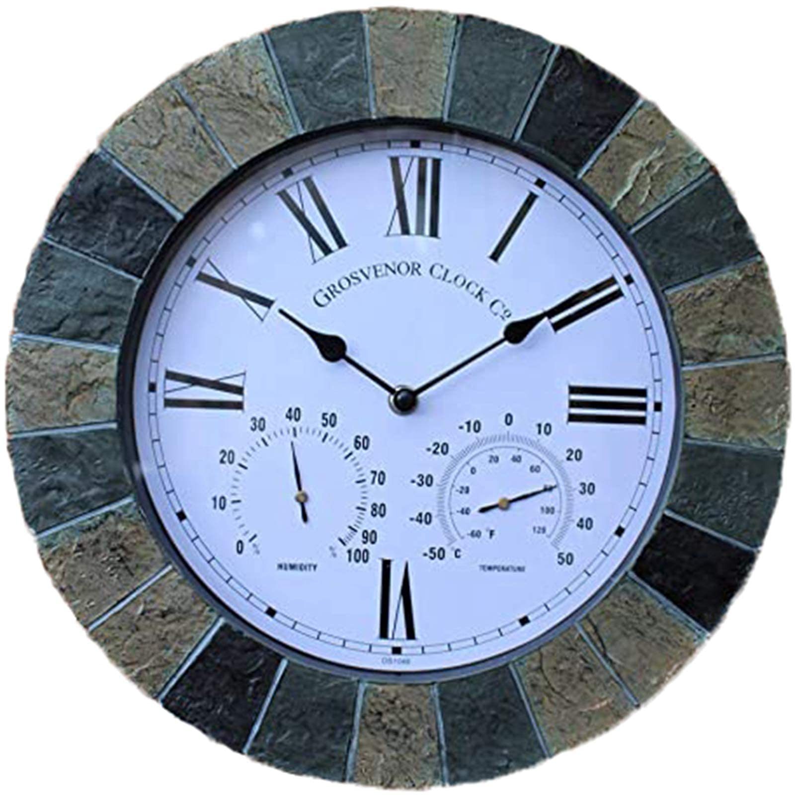 Zewnętrzny zegar ścienny ogrodowy, 35 cm duży zegar ogrodowy z żywicy retro z termometrem i higrometrem wodoodporny zegar zewnętrzny dekoracja do wnętrz na zewnątrz cichy kwarcowy zewnętrzny C