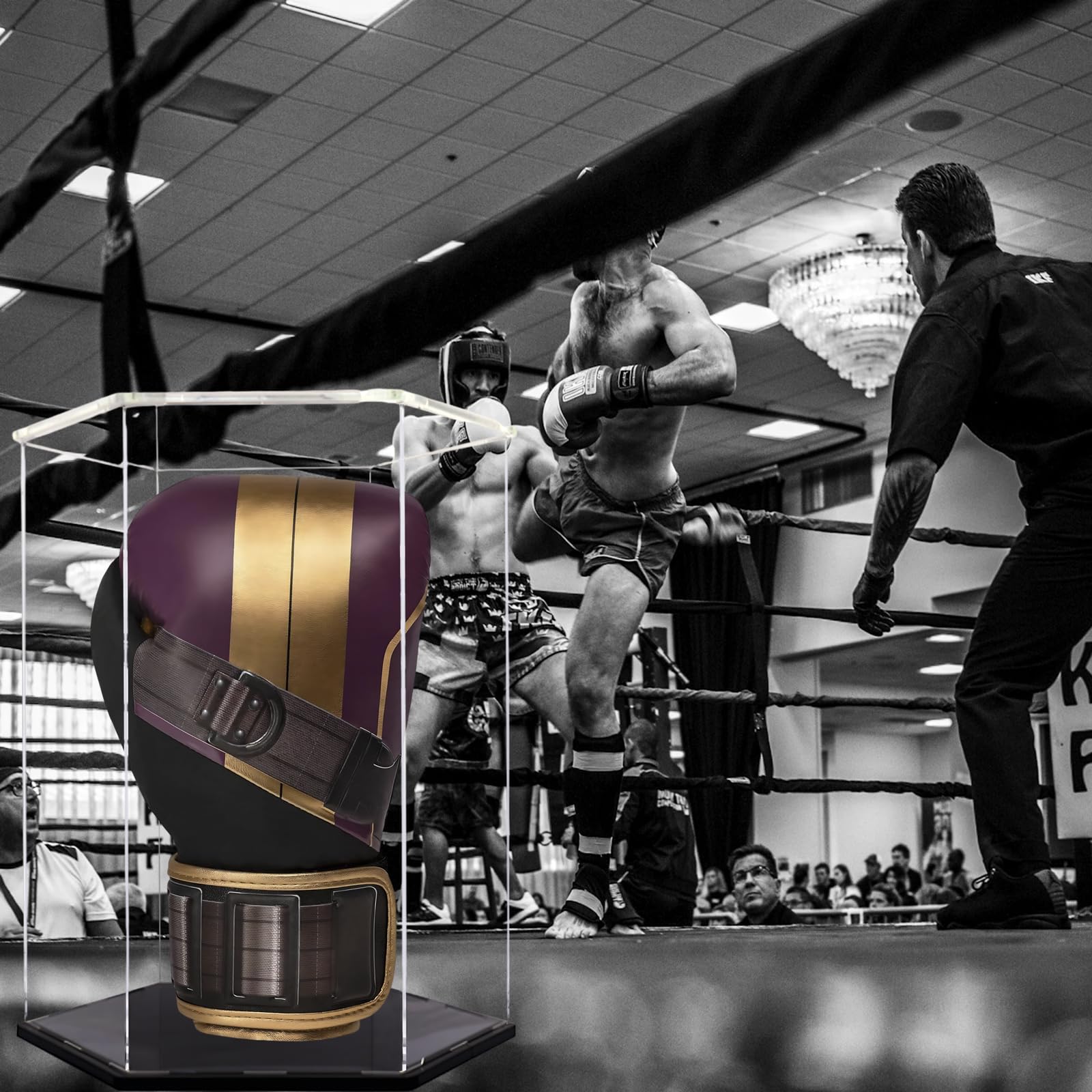 Vetrina trasparente per guantone da boxe, espositore autoassemblante in acrilico per guantoni da boxe, baseball e pallone da calcio