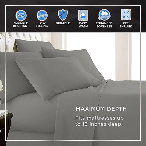 Miniatura 5 de Raymond Waites Juego de sábanas de 4 piezas, rico en algodón, 400 hilos, gris oscuro, juego de sábanas matrimonial