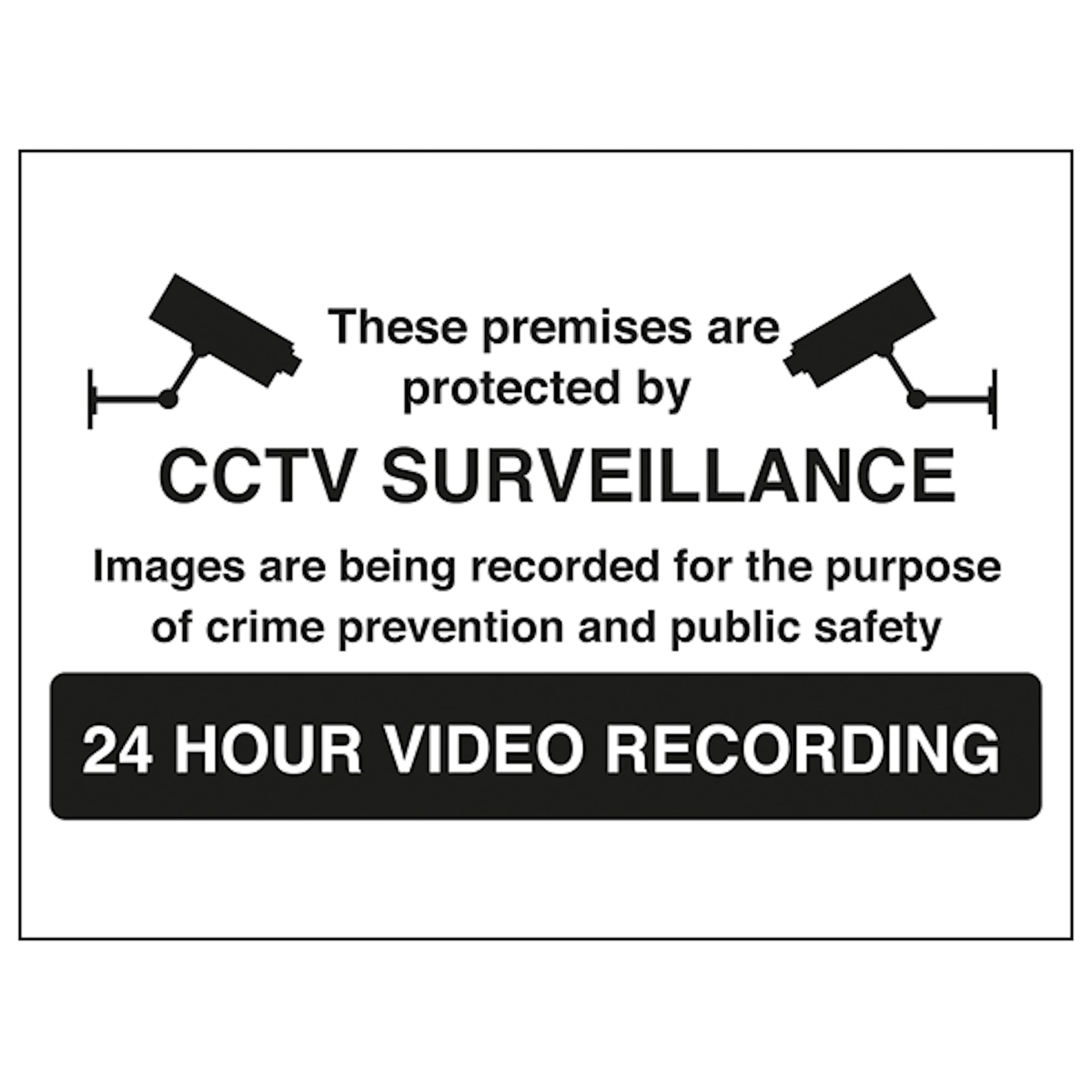 V Safety Warning, Closed Circuit Television 24 Hour Video Recording 200 x 150 mm - Glow In The Dark 1mm Rigid Plastic Safety Sign