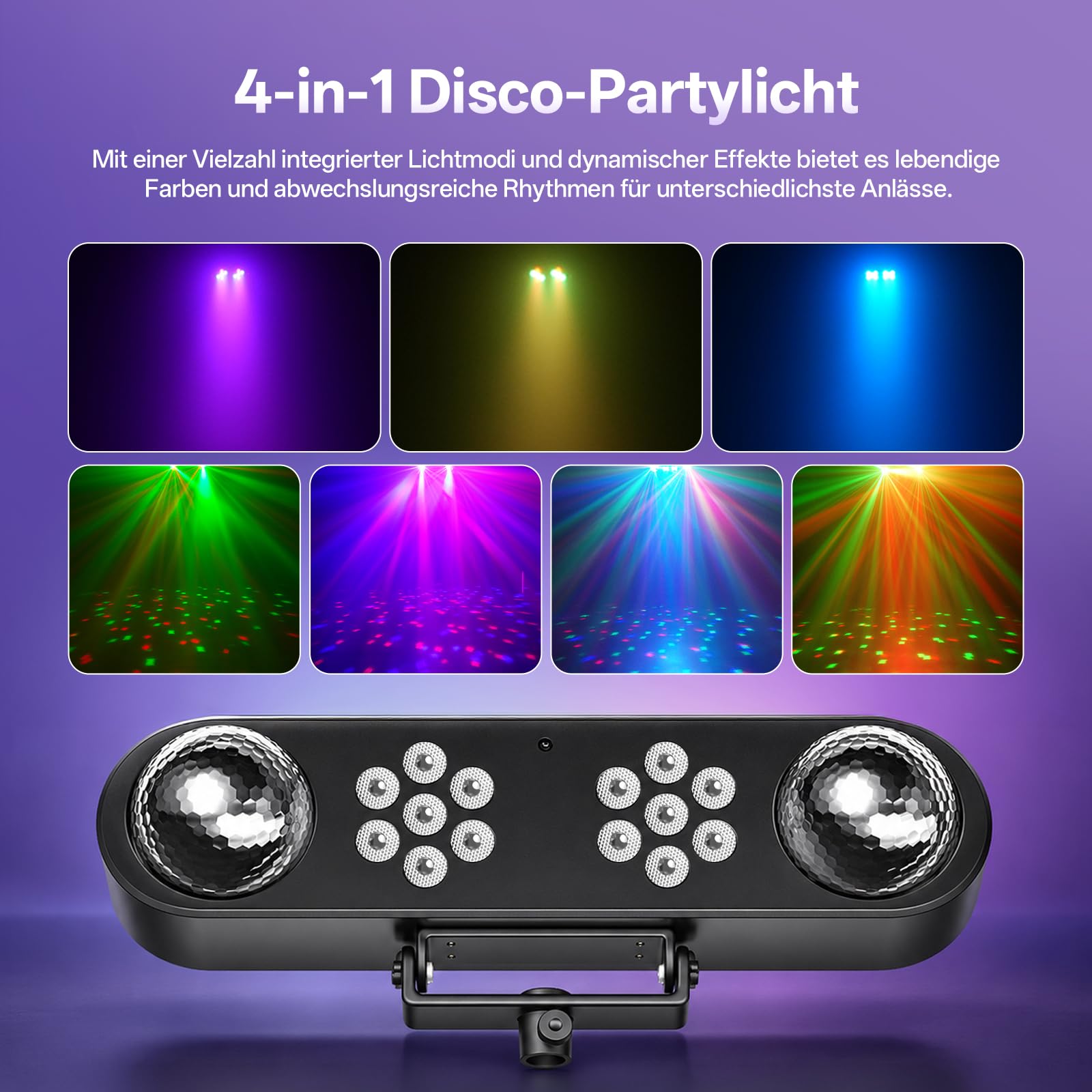 4-in-1 Discolicht Partylicht mit Ständer, Discokugeln, PAR-Lichtern mit Fernbedienung und Tragetasche,Bühnenbeleuchtungssystem mit Ton aktiviert, für Bar, Gig, Move, Hochzeit, Weihnachten