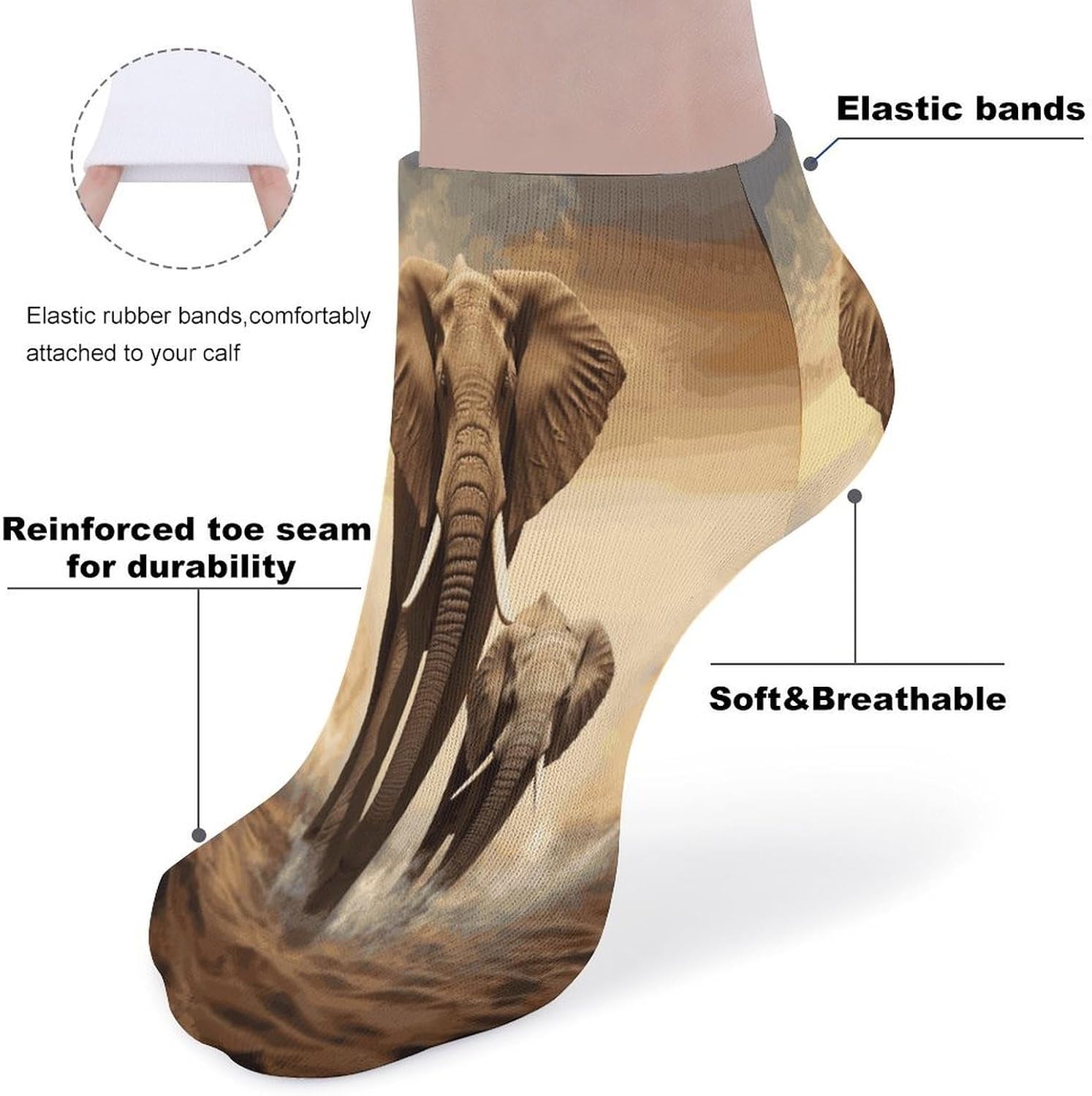 Elephant Ankle Socks for Men Women 5 Pairs