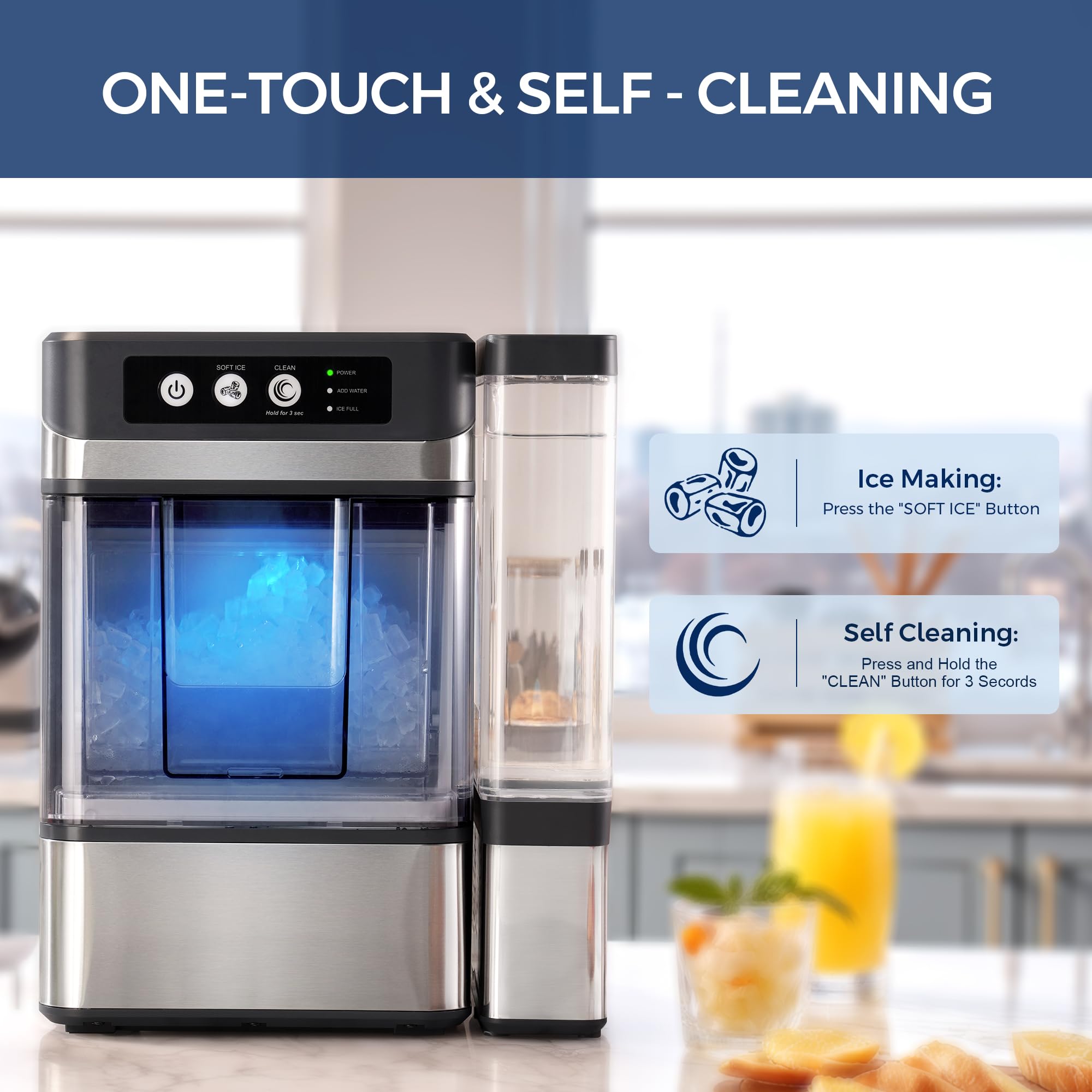 Nugget Ice Maker Countertop with 0.8Gal Removable Tank for Chewable Ice, 41Lbs/24H, One-Touch Fast Ice in 6 Mins, Self-Cleaning & Ultra Quiet for Home, Office, Party(Gray) on Fridge.com