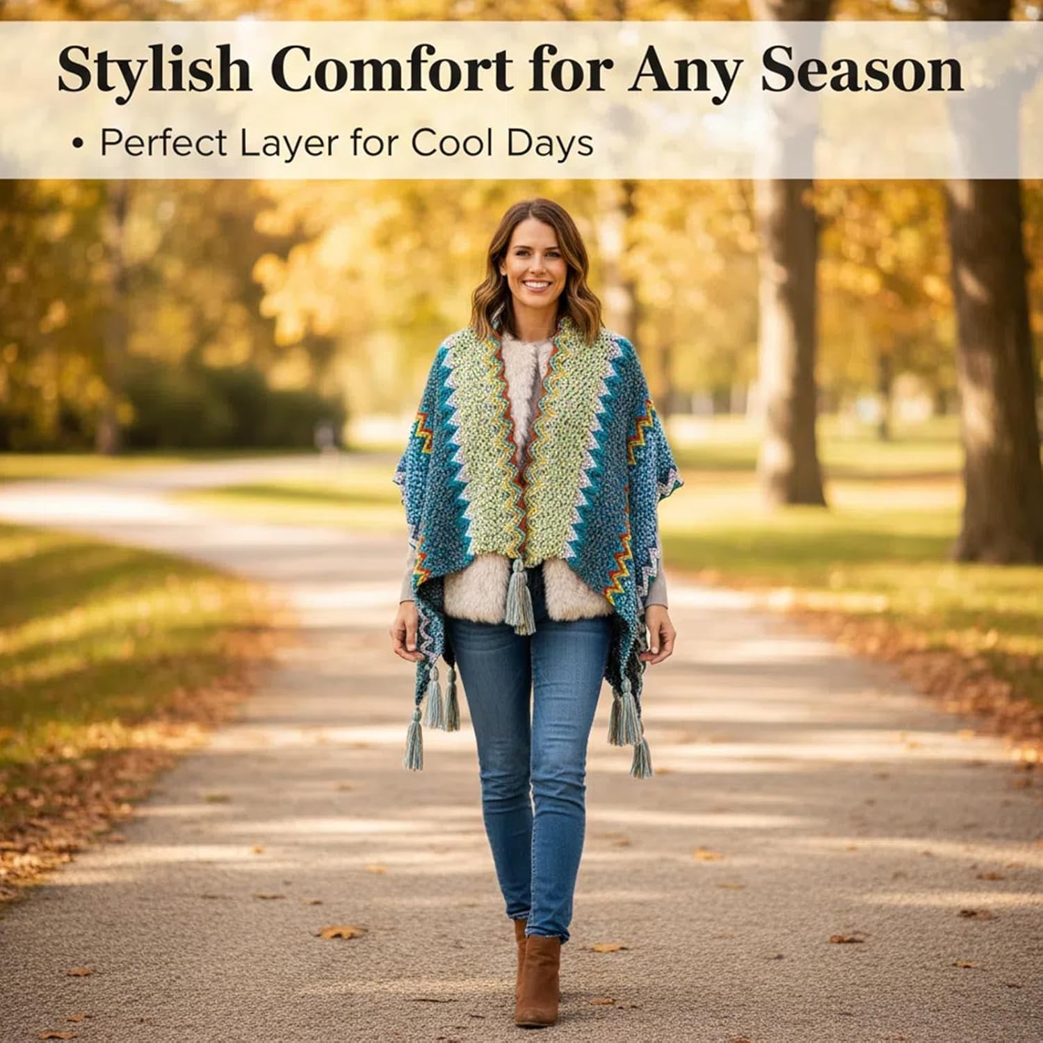 Knitted Shawl Wraps for Women Tassel Cape Retro Vintage Boho Scarf Bohemia Cover Ups - Image 2