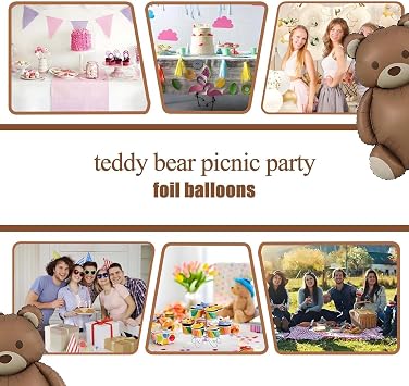 5 Pcs Matte Bear Foil Teddy Bear Balloons, Teddy Bears Picnic Party Supplies Animal Brown Balloons, Balloon Animal for Shower & Birthday Decor, Used by Individuals Aged 15 and Above