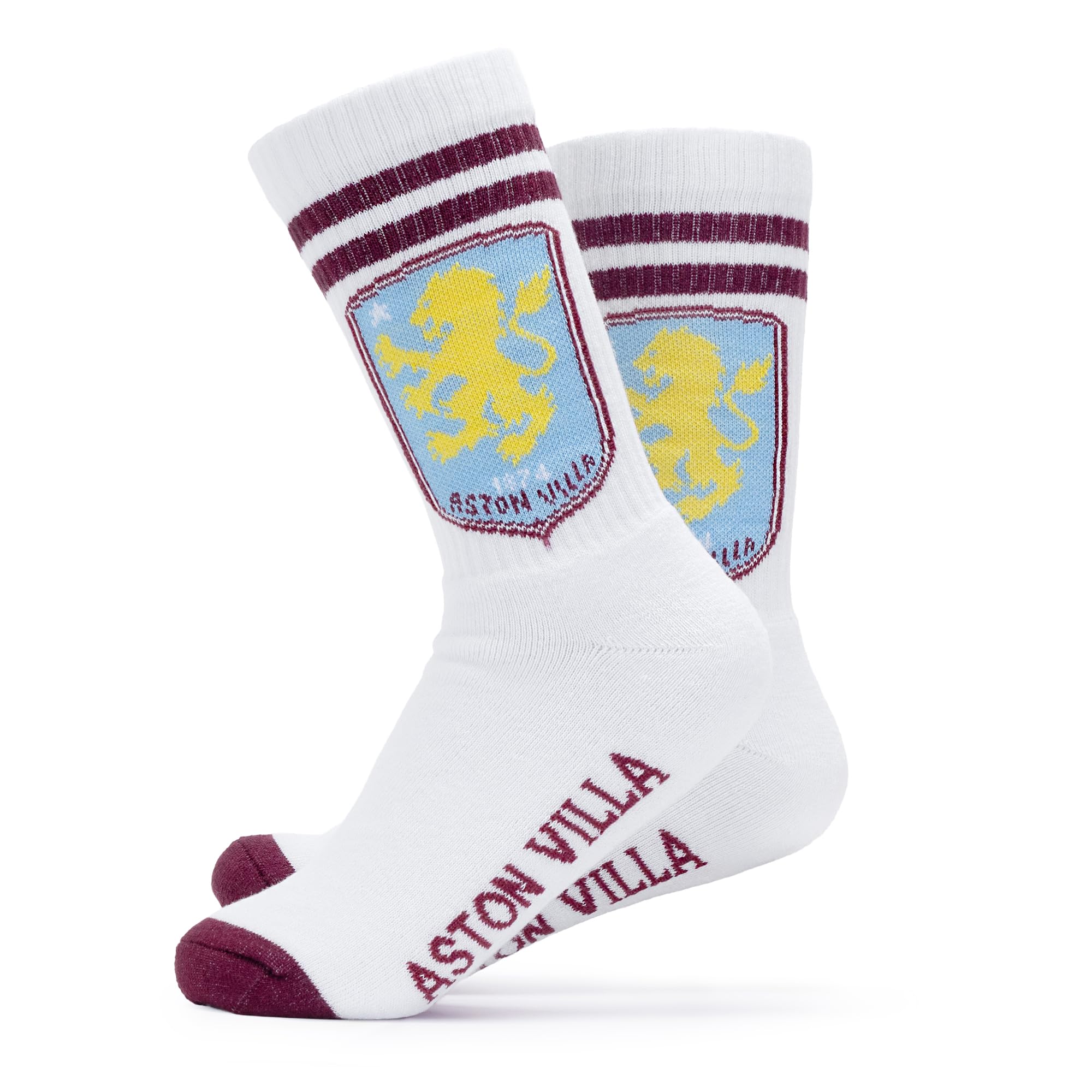 The Gift Scholars Officially Licensed Aston Villa Crest White Sports Socks for Men & Women | Adult Size Sport Villans Fan Merchandise 4-7