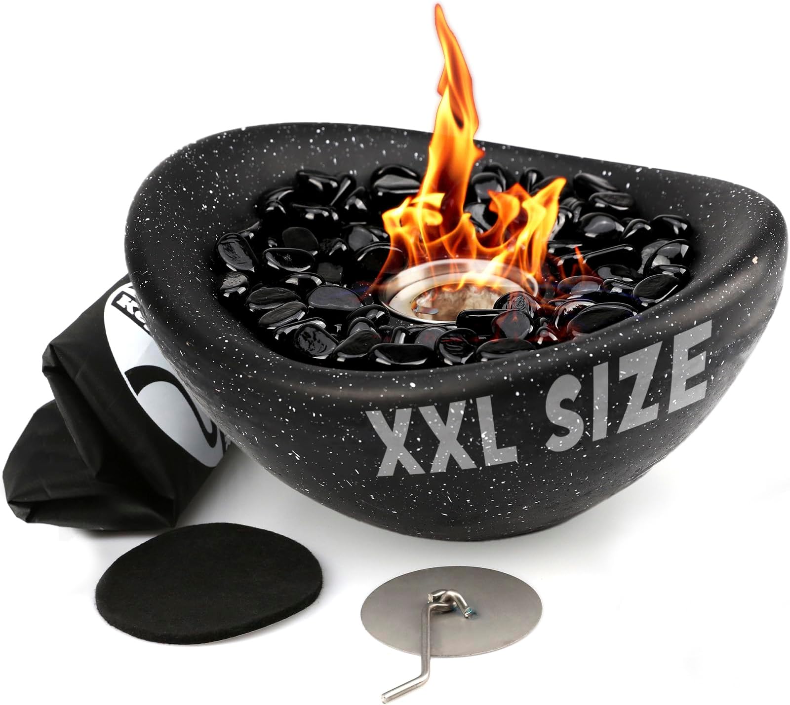 Keystone Peak Firepit - New 2023 - Concrete Tabletop Fire Pit for Indoor and Outdoor - Large Multi-Fuel Fire Bowl (11") - Small Personal Fireplace for Patio Balcony and Coffee Table - Black