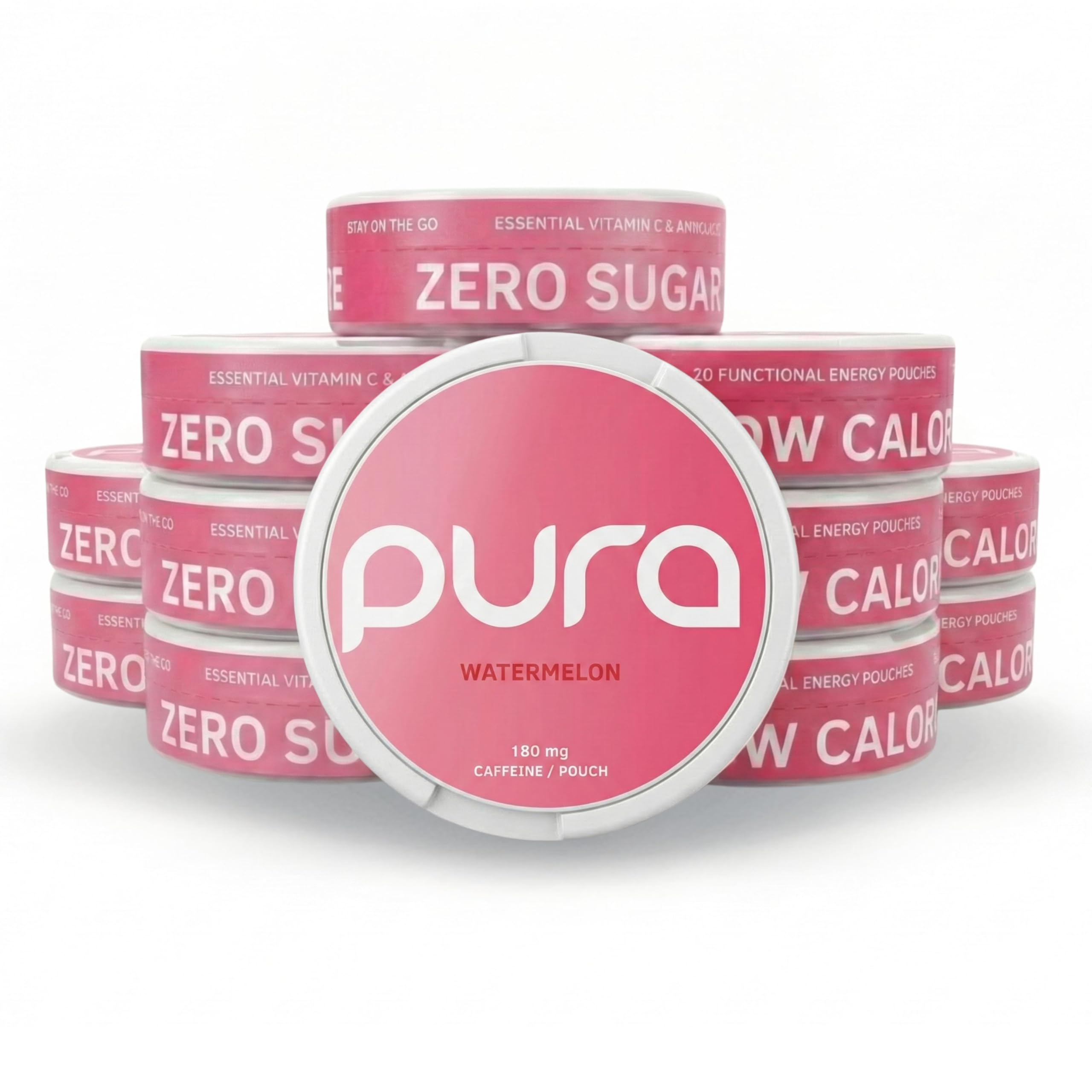 Pouches | 180mg Natural Caffeine | Sugar Free Energy with Vitamins & Amino Acids | 20 per Dosa (12 Pack, Watermelon) - 12-pack