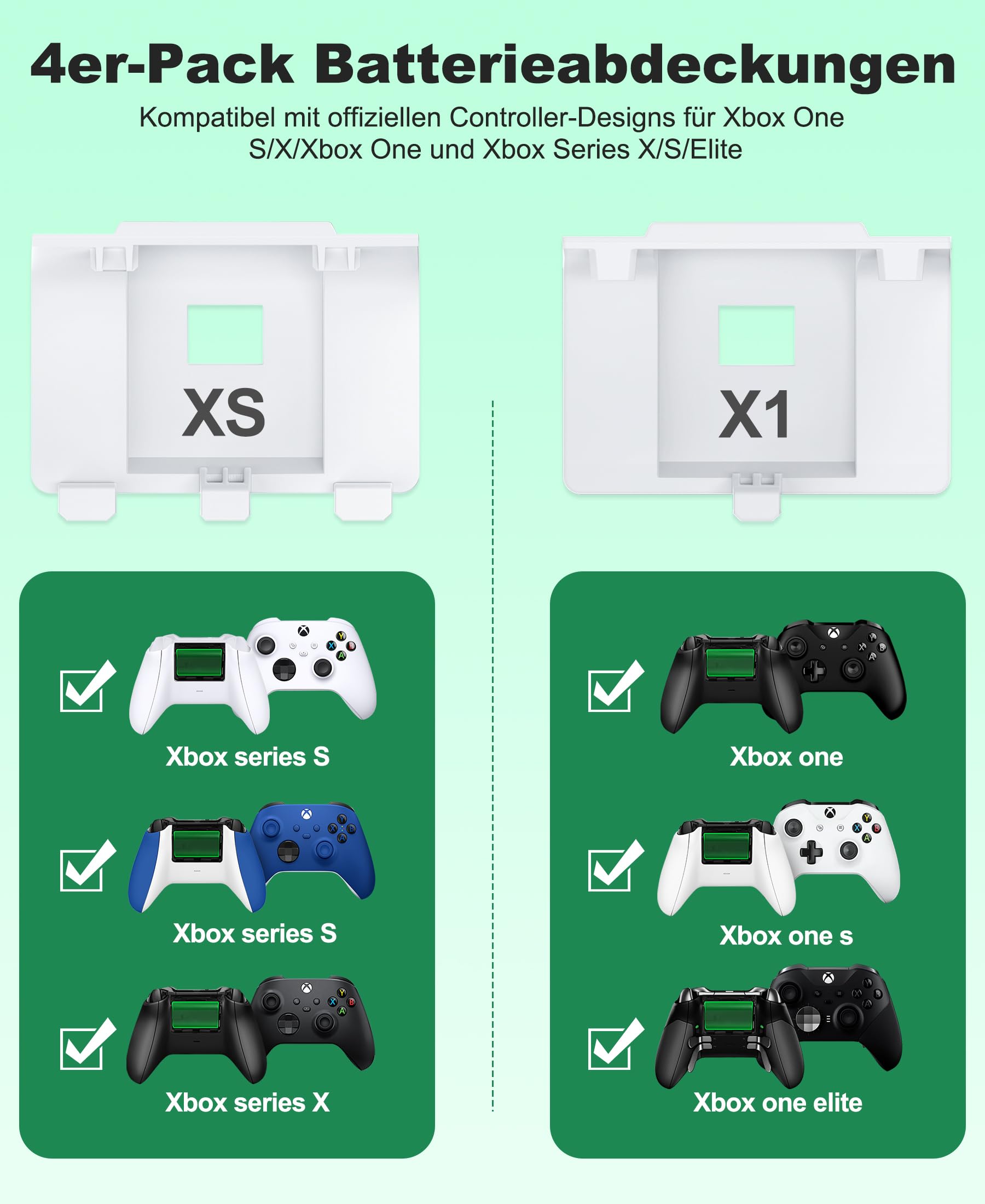 Akku für Xbox Controller, 2 x 4800mWh Wiederaufladbare Akku für Xbox Series X Controller mit 4 Batterie Abdeckung für X- Series X/S/X-One/One S/X/Elite - 4