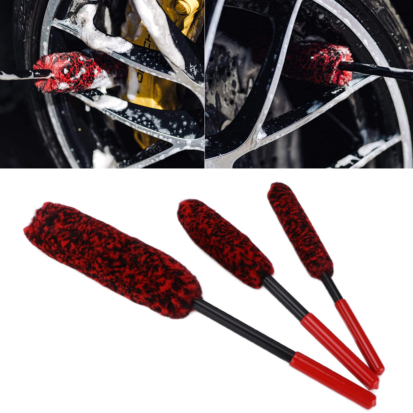 TANIQIACA 3 - Piece Microfiber Car Detailing Brush Set for Effective Cleaning of Wheels, Rims, and Bikes