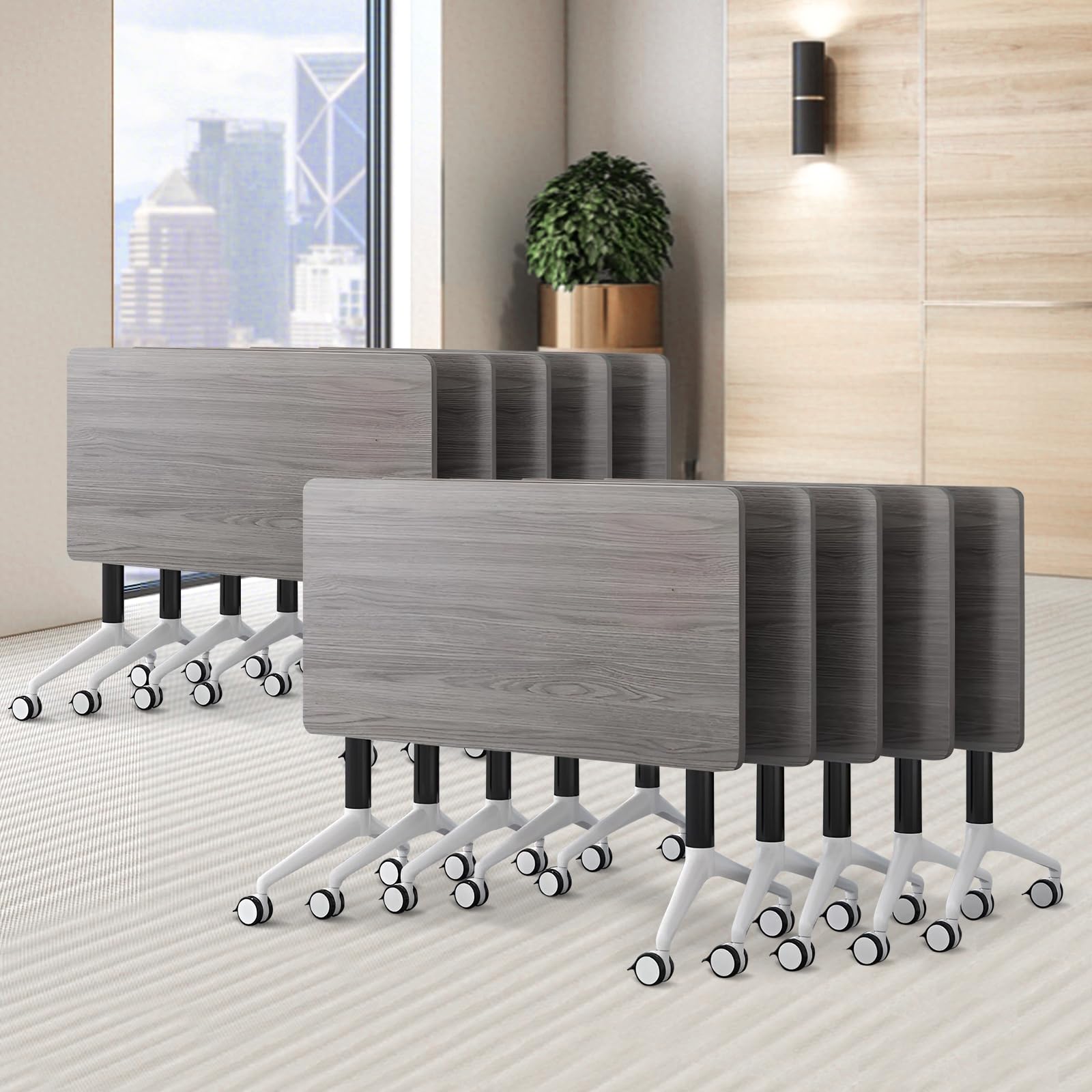 Conference Table Foldable Conference Room Tables, Mobile Training Table With Flip-Top Design,Rolling Seminar Walnut MeetingTable with Wheels for