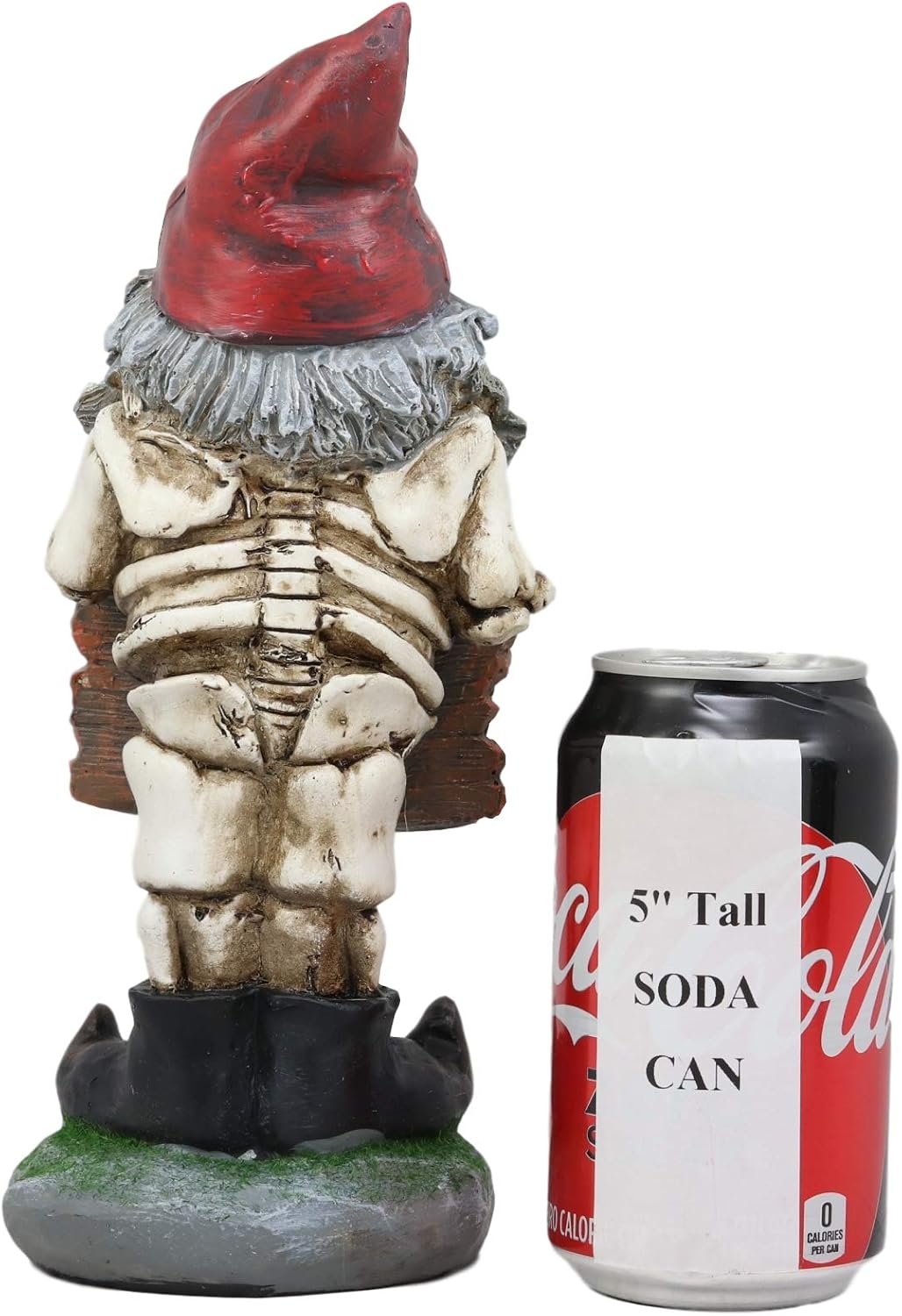 Ebros Gift Day of The Dead Keep Out! Butt Naked Skeleton Gnome Holding Sign Statue with Red LED Light Eyes 9.75" High Halloween Home Patio Decor Figurine