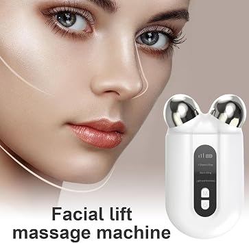 Microcurrent Facial Device - EMS Face Massager with Rollers for Lifting & Tightening | Skin Firming Beauty Tool for Women & Men - Electric Face Sculpting Device for Home Use, Neck & Jawline Contour