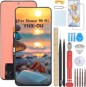 YHX-OU 6.7 Inch Black AMOLED Display for Honor 90 Honor 90 5G REA-AN00 REA-NX9 LCD Display Touch Screen Digitizer Assembly Glass Support Fingerprint with Tool + 1 x Screen Protector