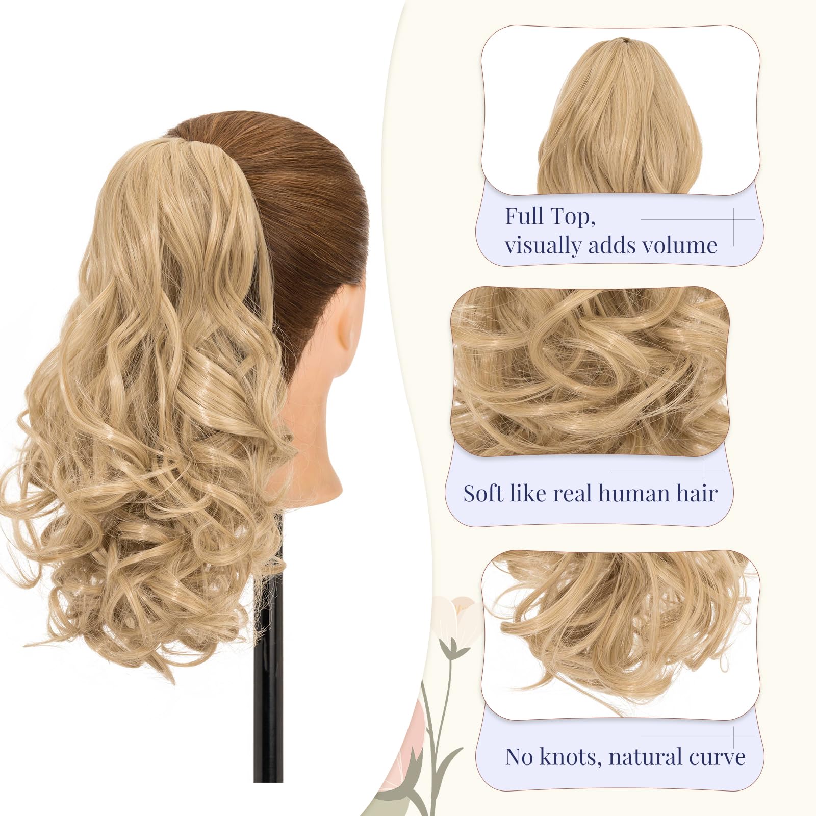 TESS Claw On Ponytail Extension Matte Material 14 Inch/37cm Curly Wavy Clip In Pony tail Synthetic Hairpiece - Image 3