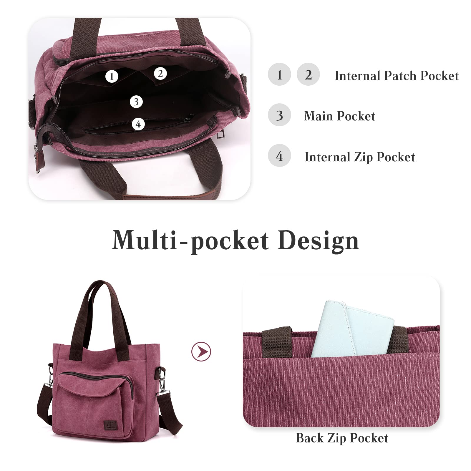 Donna Borse a Spalla Borsa Tracolla in Tela Tote Ragazza Crossbody Bag per Shopping Viaggio Lavoro Uso Quotidiano Viola