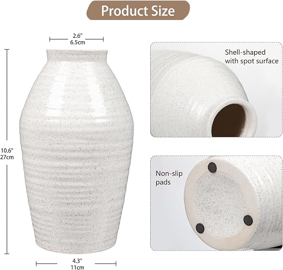 White Ceramic Vases for Flowers 10.6 Tall Ceramic Vase Ellipse Speckled Vase Large Flower Vases for Living Room Desk Table Modern Bedroom Decor Boho Home Farmhouse Decor
