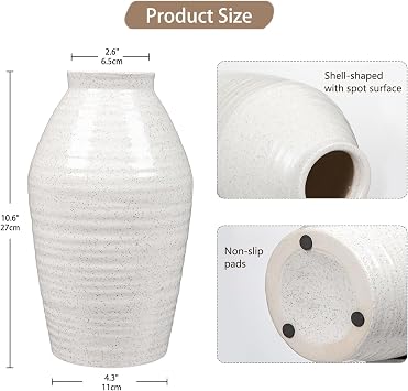 White Ceramic Vases for Flowers 10.6 Tall Ceramic Vase Ellipse Speckled Vase Large Flower Vases for Living Room Desk Table Modern Bedroom Decor Boho Home Farmhouse Decor