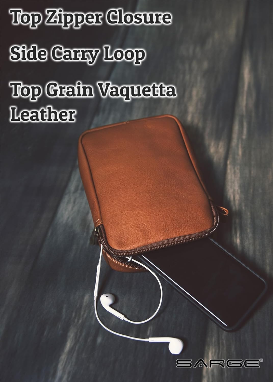 Sarge Leather Co. Tesoro Zipper Pouch, Top Grain Colombian Leather with Zipper Closure, Travel Pouch for EDC, Jewelry, or Valuables, Tech & Accessories (SLC-602)
