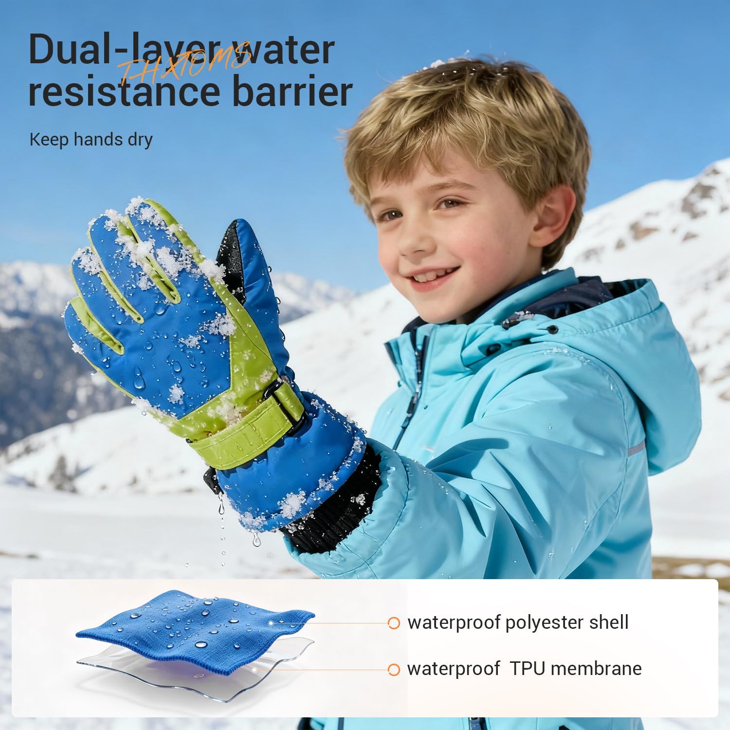 ThxToms Kids Winter Gloves Waterproof Ski Snow Gloves for Boys & Girls Cold Weather Outdoor Sports Snowboard Bicycle for 4-14 Years Old - Image 2