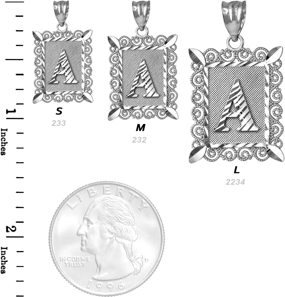 LA BLINGZ Sterling Silver Filigree Alphabet Letter 'A' Initial Personalized Charm Pendant (S/M/L)
