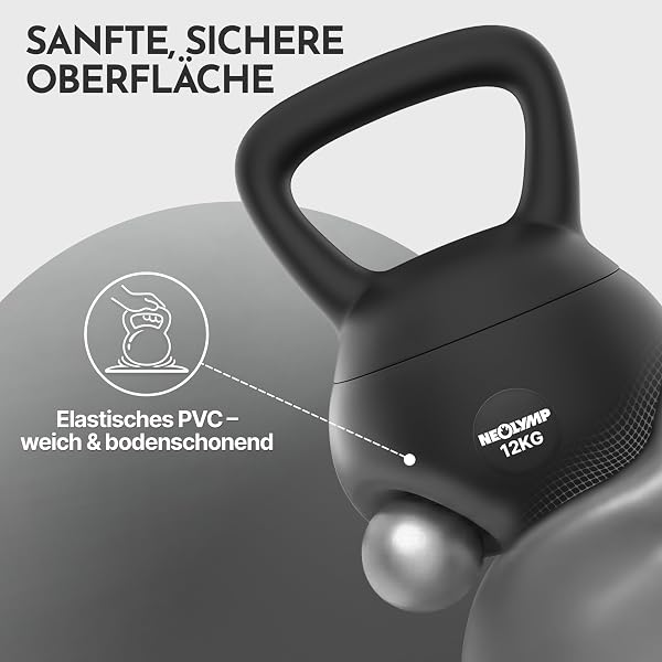 NEOLYMP Soft Kettlebell bodenschonend & leise - stoßdämpfende Kugelhantel mit Eisensandfüllung - ergonomischer Softgriff ideal fürs Homegym Kettlebell 2–12 kg Kugelhantel Set - 5