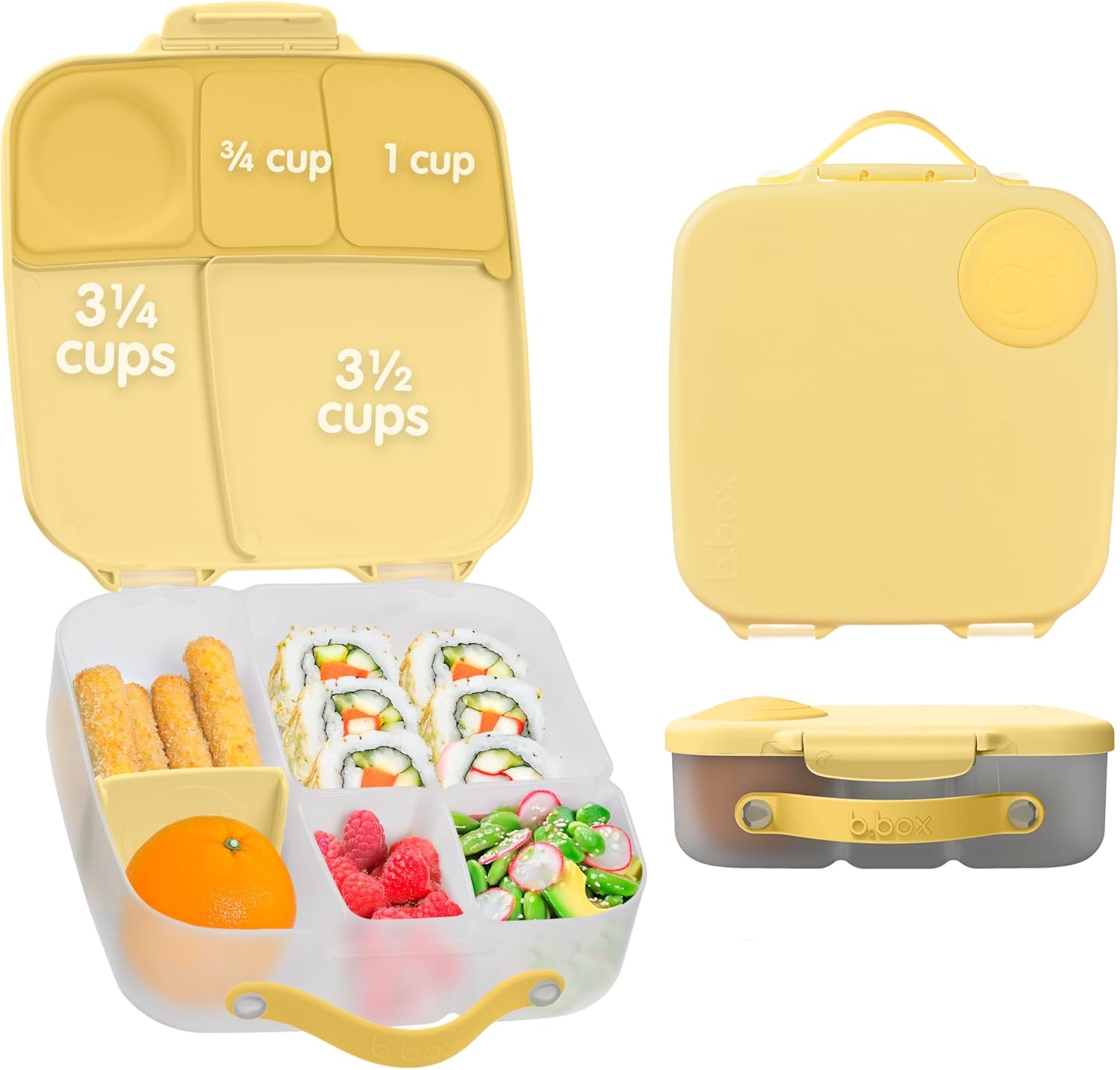 b.box Lunch Box for Big Eaters All Ages - 8.5 Cup Leak Proof Bento Box with 4 Compartments, School Lunch Container with Ice Pack, Dishwasher Safe, BPA-Free, PFAS-Free - Lemon Twist