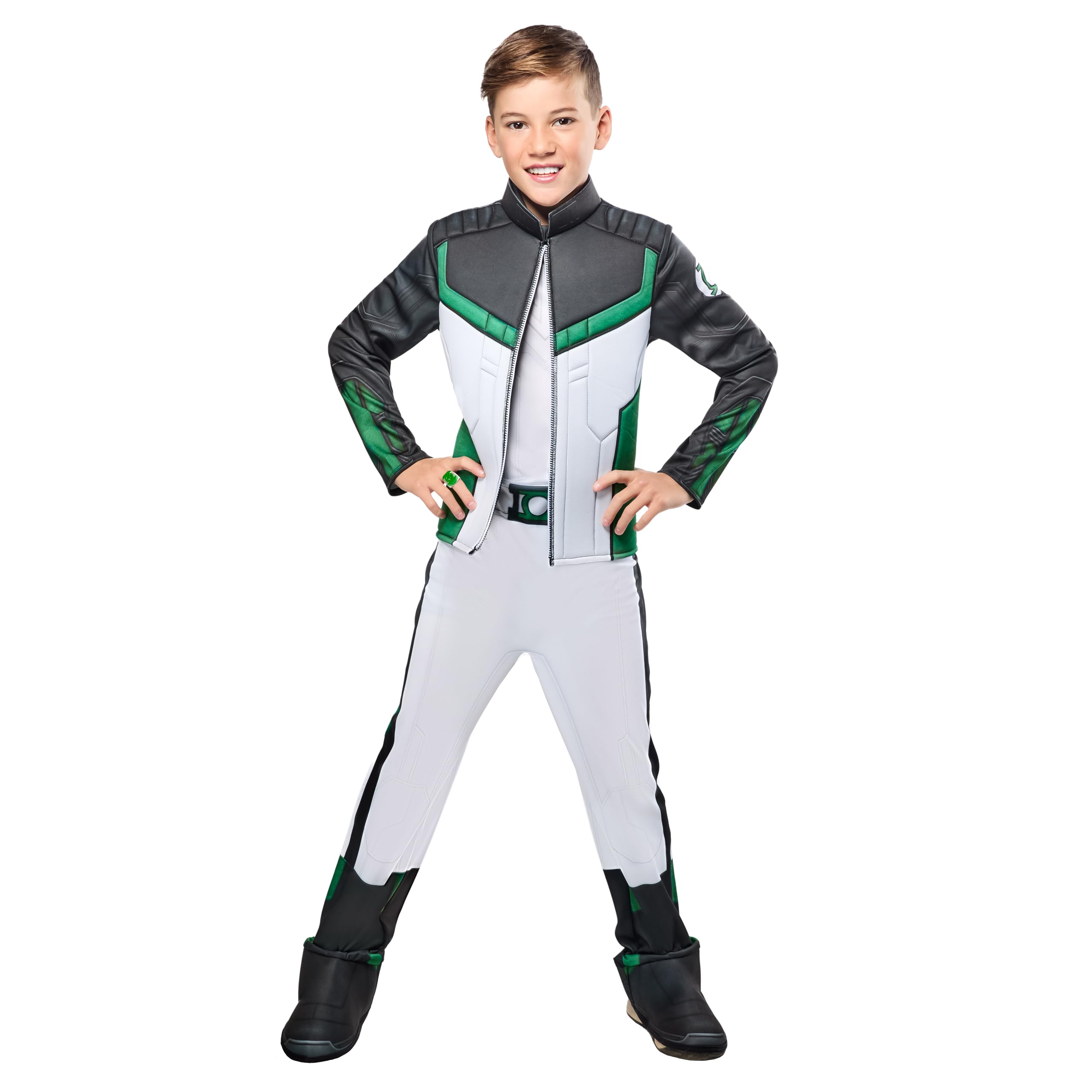Rubies Green Lantern Deluxe Kids Boys Costume Jumpsuit with Attached Faux Jacket and Ring