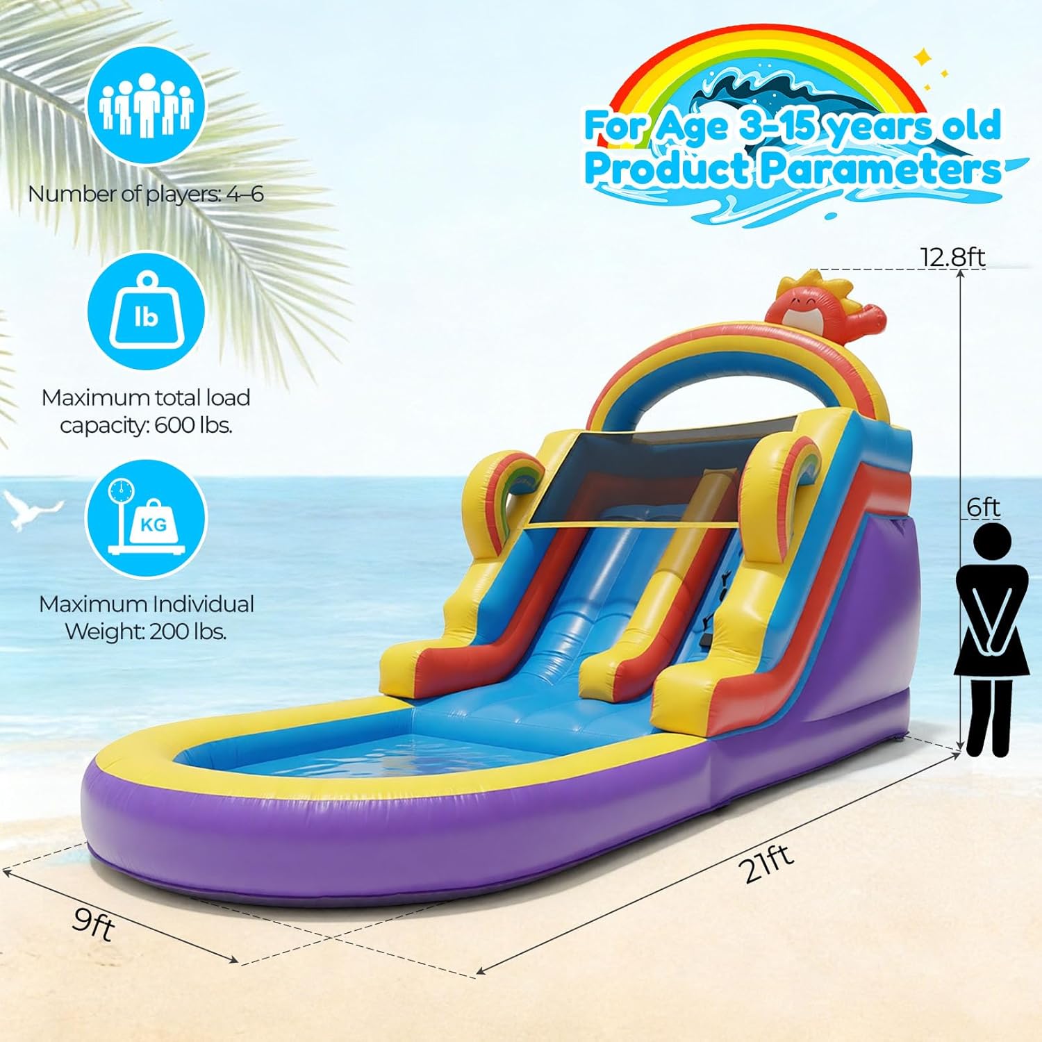21ft Giant Inflatable Water Slide with Large Pool & Blower – Commercial-Grade Backyard Water Slide for Kids，Adults & Family Outdoor Summer Fun – Heavy-Duty PVC Bounce Slide (21FT×9FT×12.8FT)