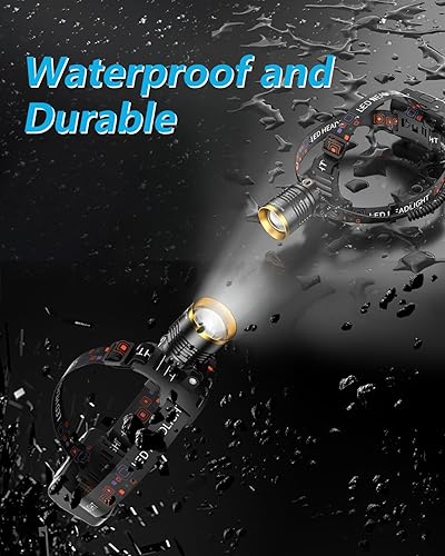 Miniatura 9 de Linterna frontal recargable de 3000 lúmenes altos, 13 modos LED 9000mAh faro con sensor de movimiento, zoomable 90 ajustable impermeable para