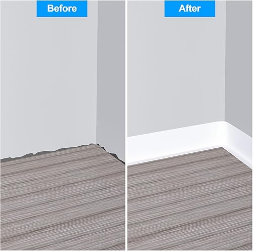 Miniatura 3 de Duzzy Moldura flexible para zócalo, 5 pulgadas de ancho x 60 pies de largo, moldura de goma para despegar y pegar, base de pared de vinilo