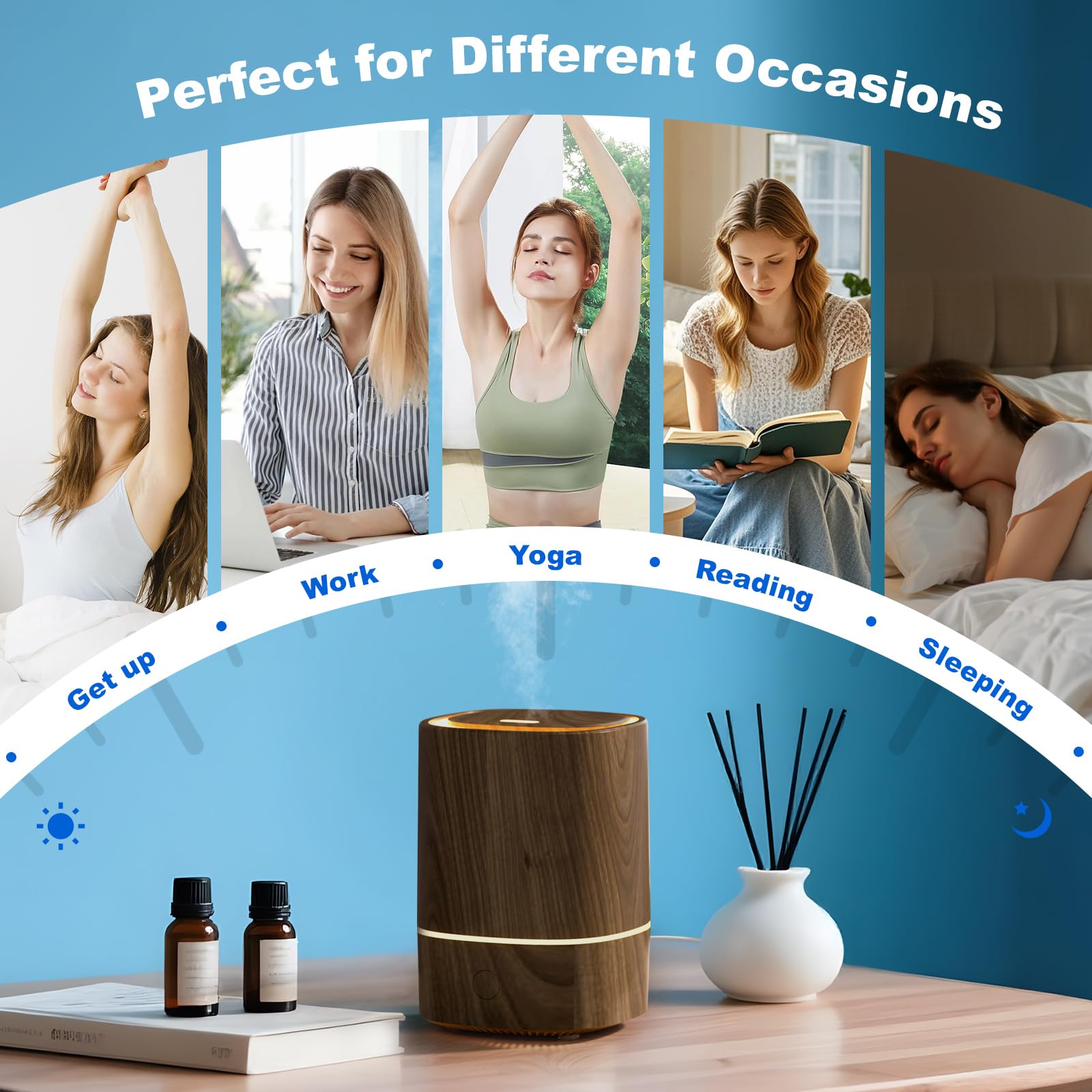 Diffusore di oli essenziali, diffusore per aromaterapia, umidificatore a nebbia fredda con luci LED a 7 colori