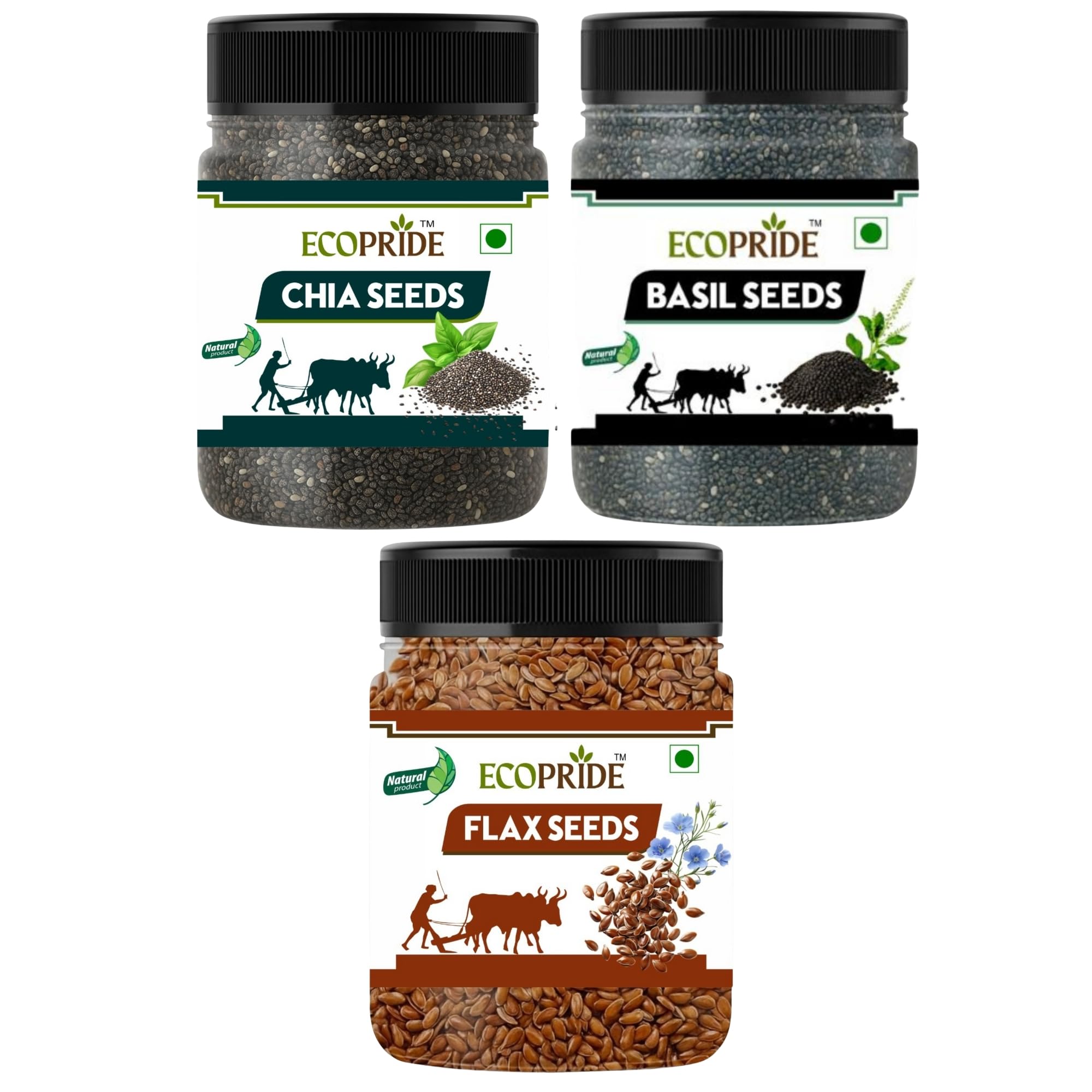 ECOPRIDE Seed Combo Pack | Chia,Basil (Sabja) & Flax Seeds | Natural Edible Seeds for Daily Use | 100g-image-46