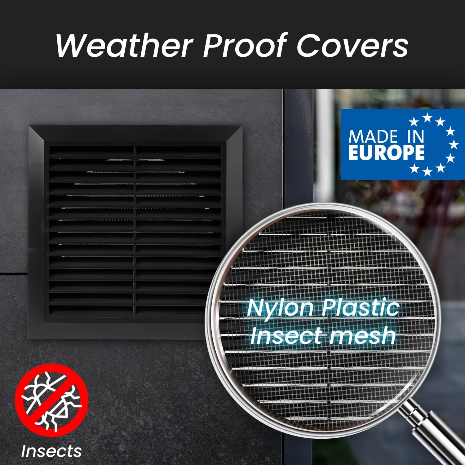 Repa Market 6 Inch (Opening) Black Air Vent Cover - Plastic Fresh Air Intake Vent for Round Duct - Register Vent Cover with Mesh Screen - Wall or Ceiling HVAC Return Air Register - Modern Soffit Vents