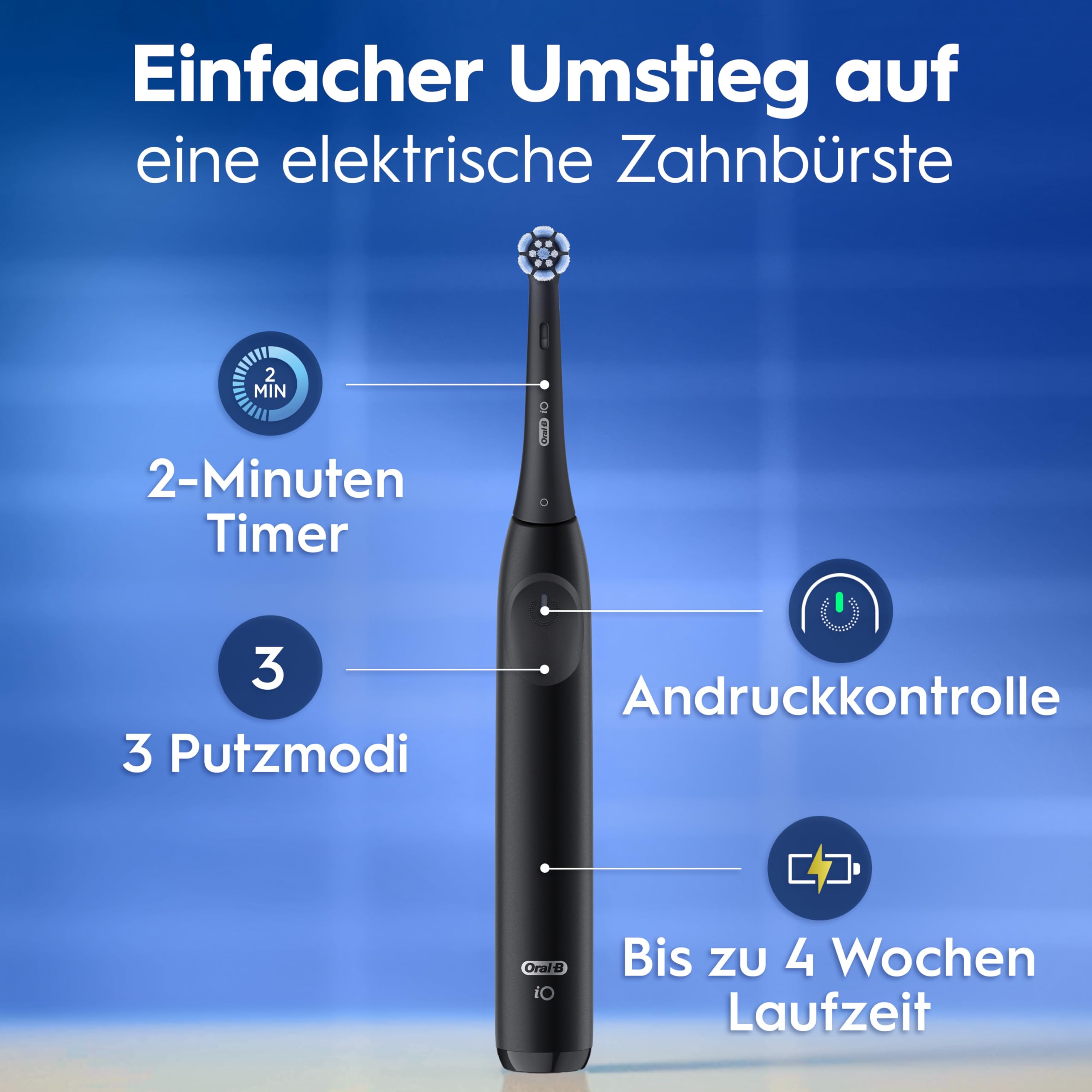 Oral-B iO Series 2 Elektrische Zahnbürste, Schwarz | Inkl. 1 Aufsteckbürste, Reise-Etui, GUT GETESTET von STIFTUNG WARENTEST, Electric Toothbrush mit 3 Putzmodi für Zahnpflege